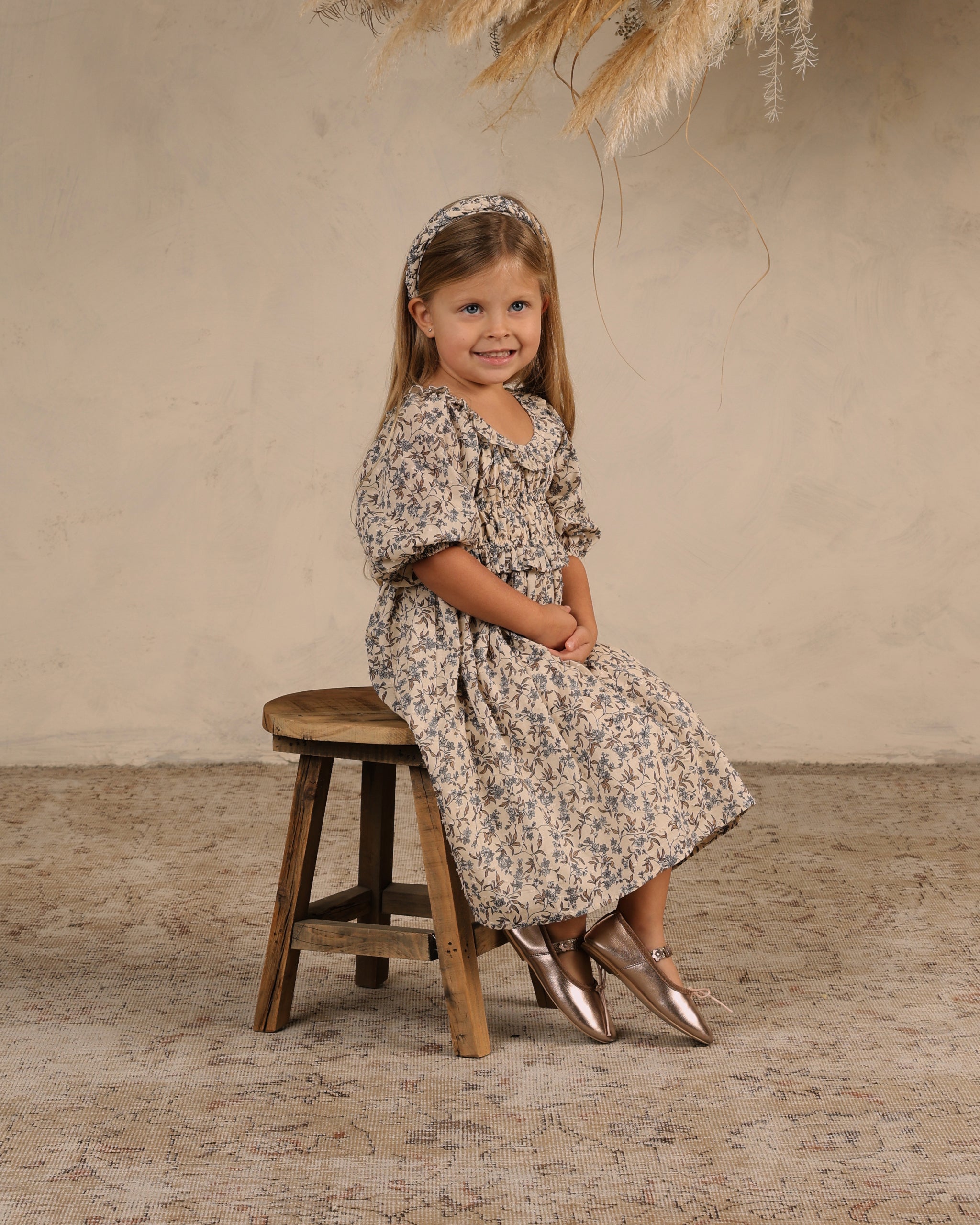 Robe Junie || Motif floral bleu vintage