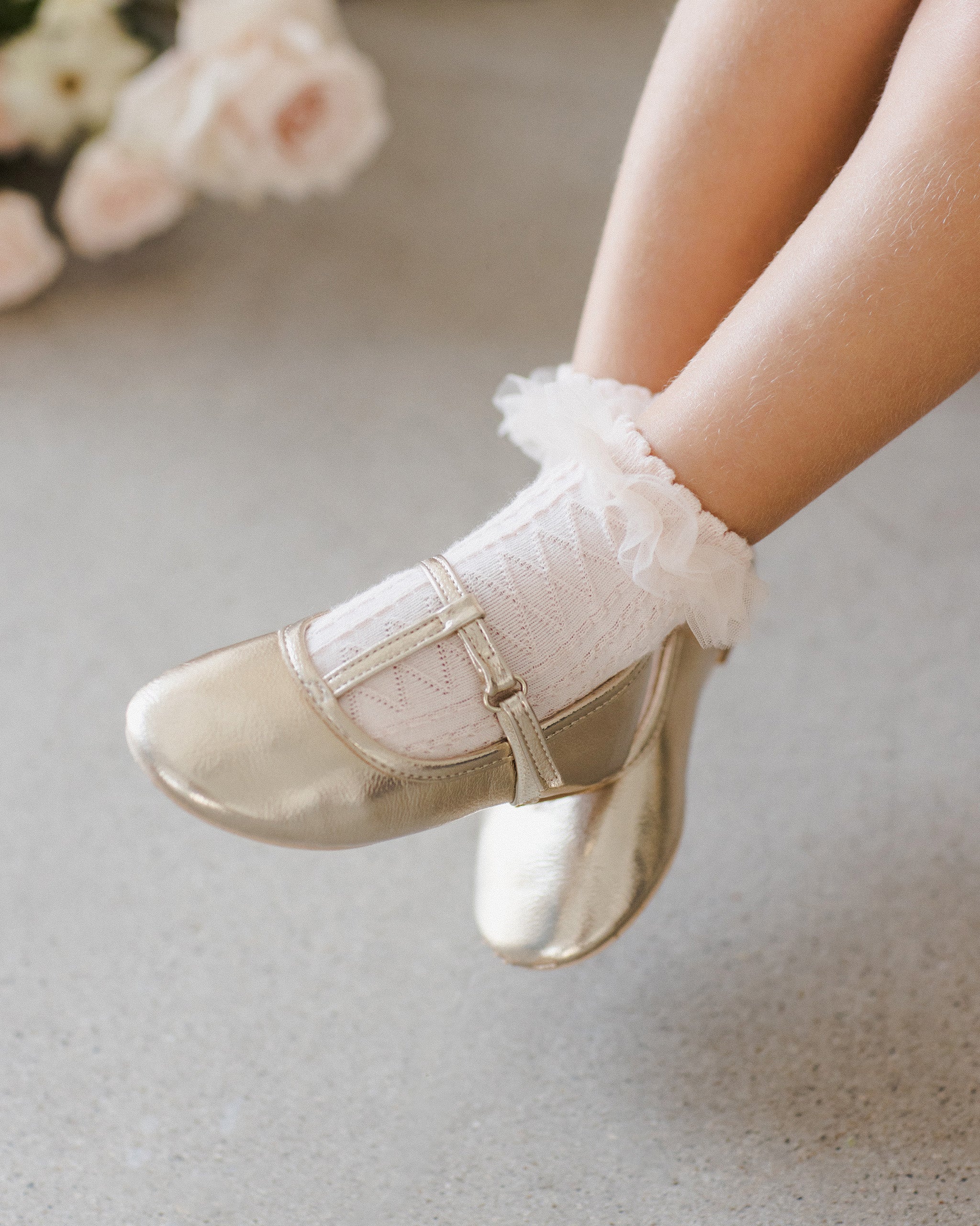 T-Strap Ballet Flats || Gold Metallic