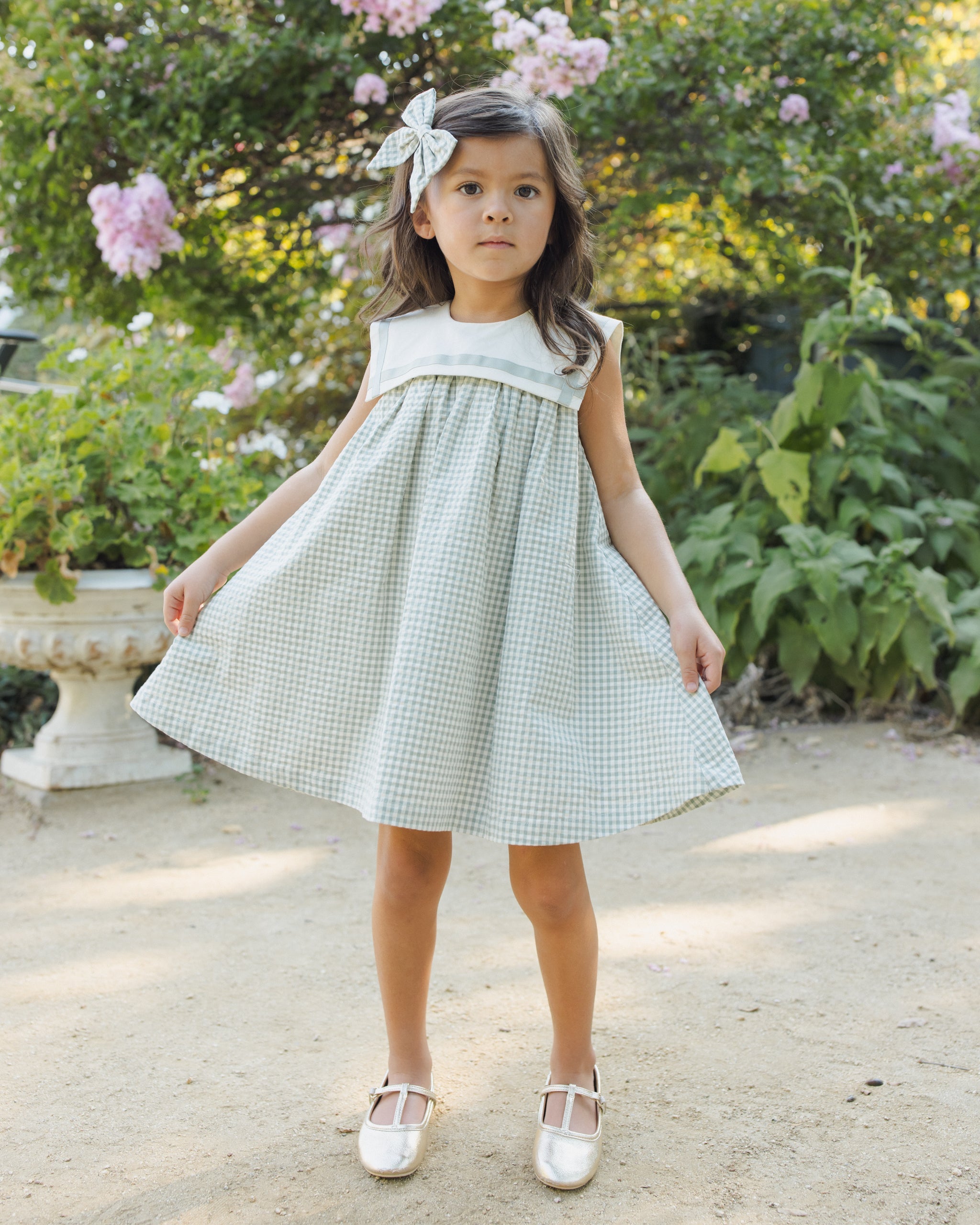 Norah Bow Eucalyptus Check - Rylee + Cru | Kids Clothes | Trendy Baby Clothes | Modern Infant Outfits |