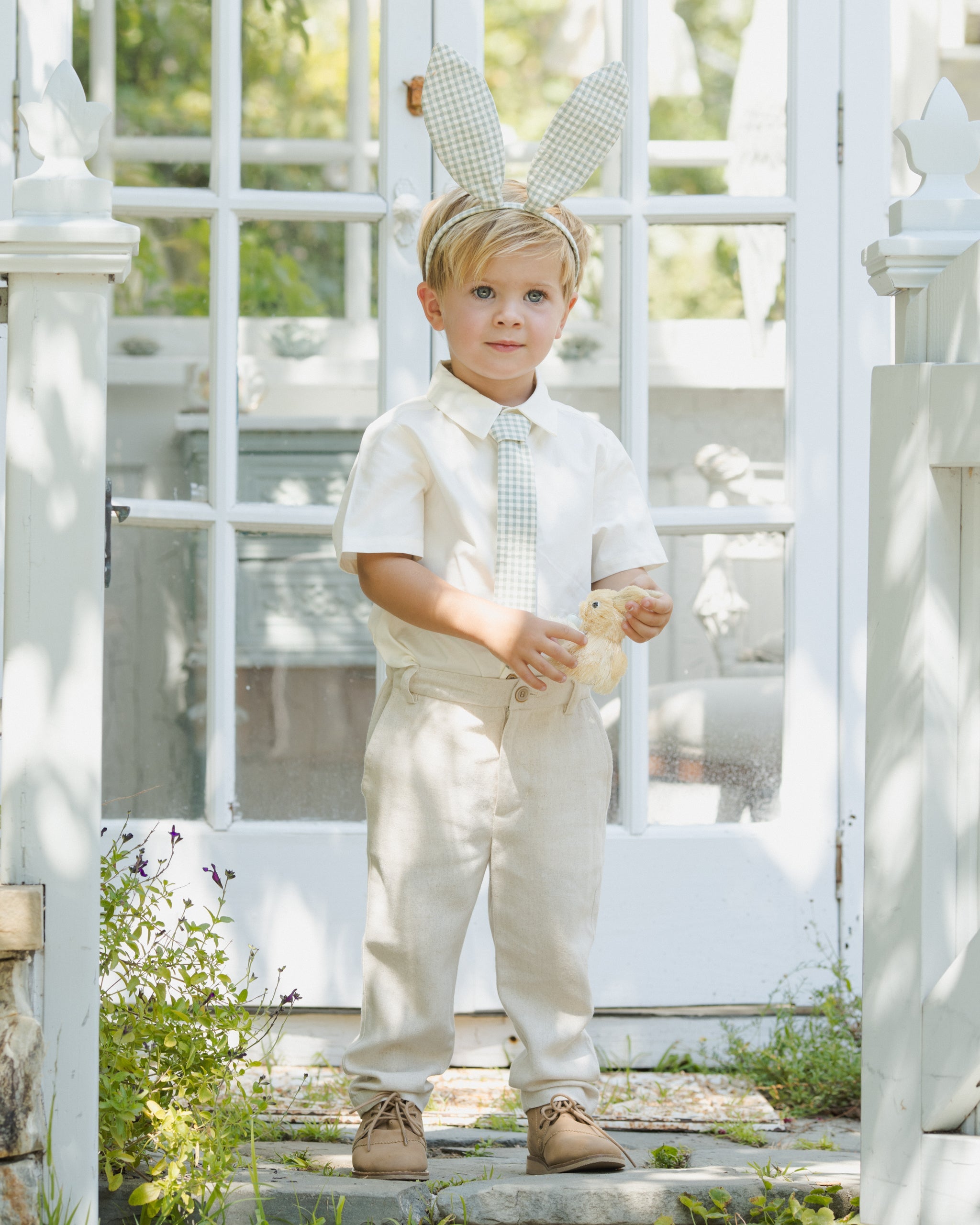 Bunny Headband Eucalyptus Check - Rylee + Cru | Kids Clothes | Trendy Baby Clothes | Modern Infant Outfits |