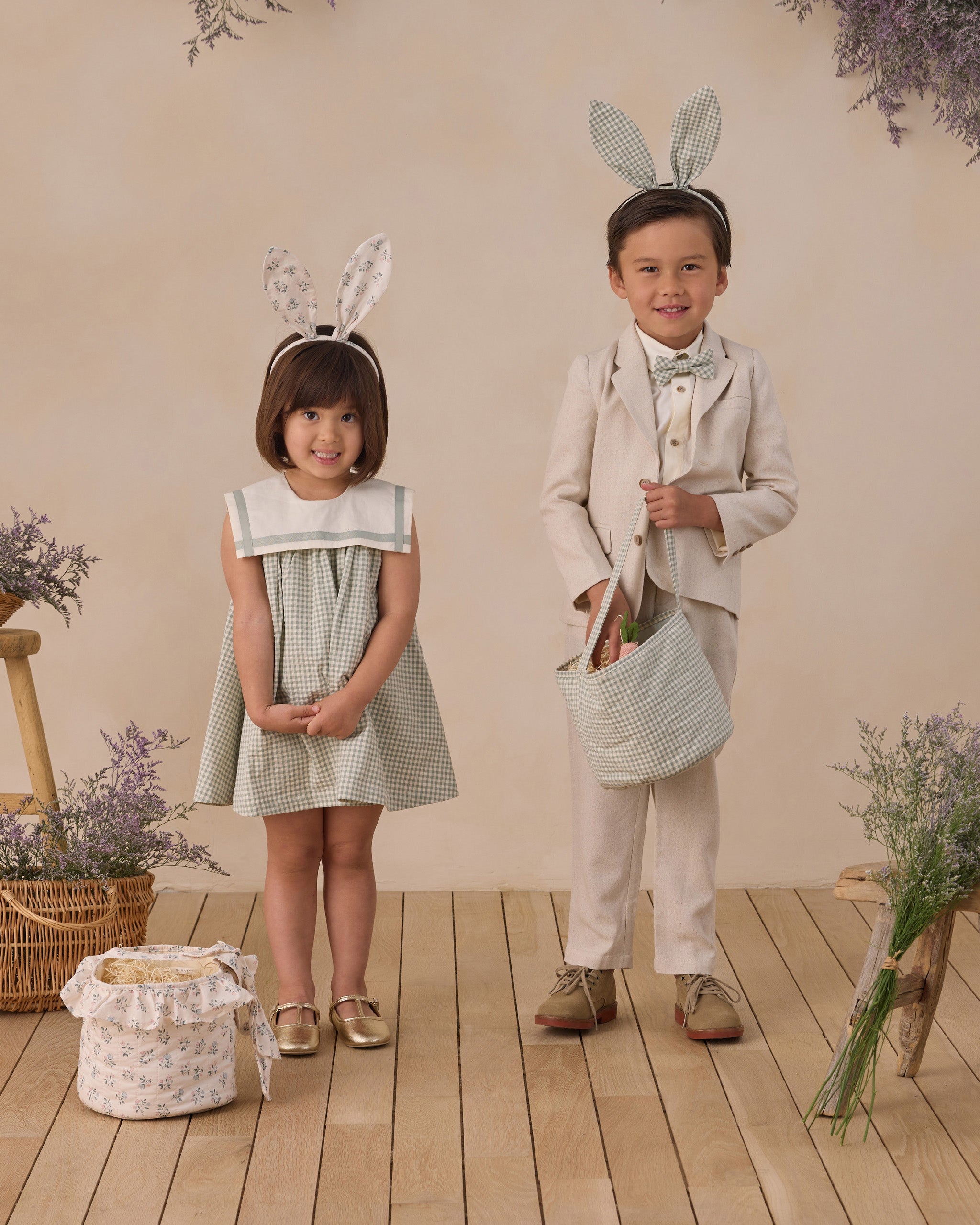 Bunny Headband Eucalyptus Check - Rylee + Cru | Kids Clothes | Trendy Baby Clothes | Modern Infant Outfits |