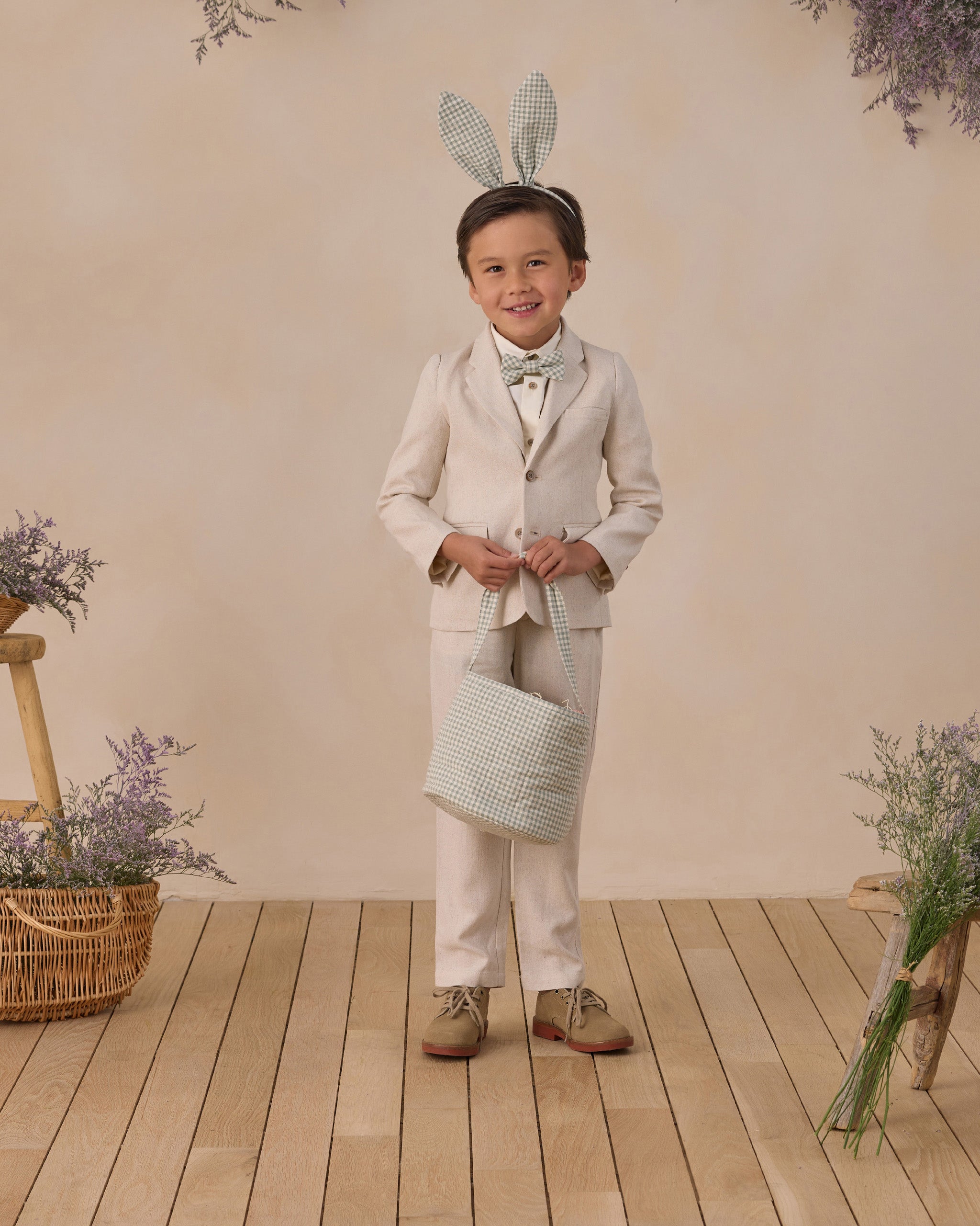 Bunny Headband Eucalyptus Check - Rylee + Cru | Kids Clothes | Trendy Baby Clothes | Modern Infant Outfits |