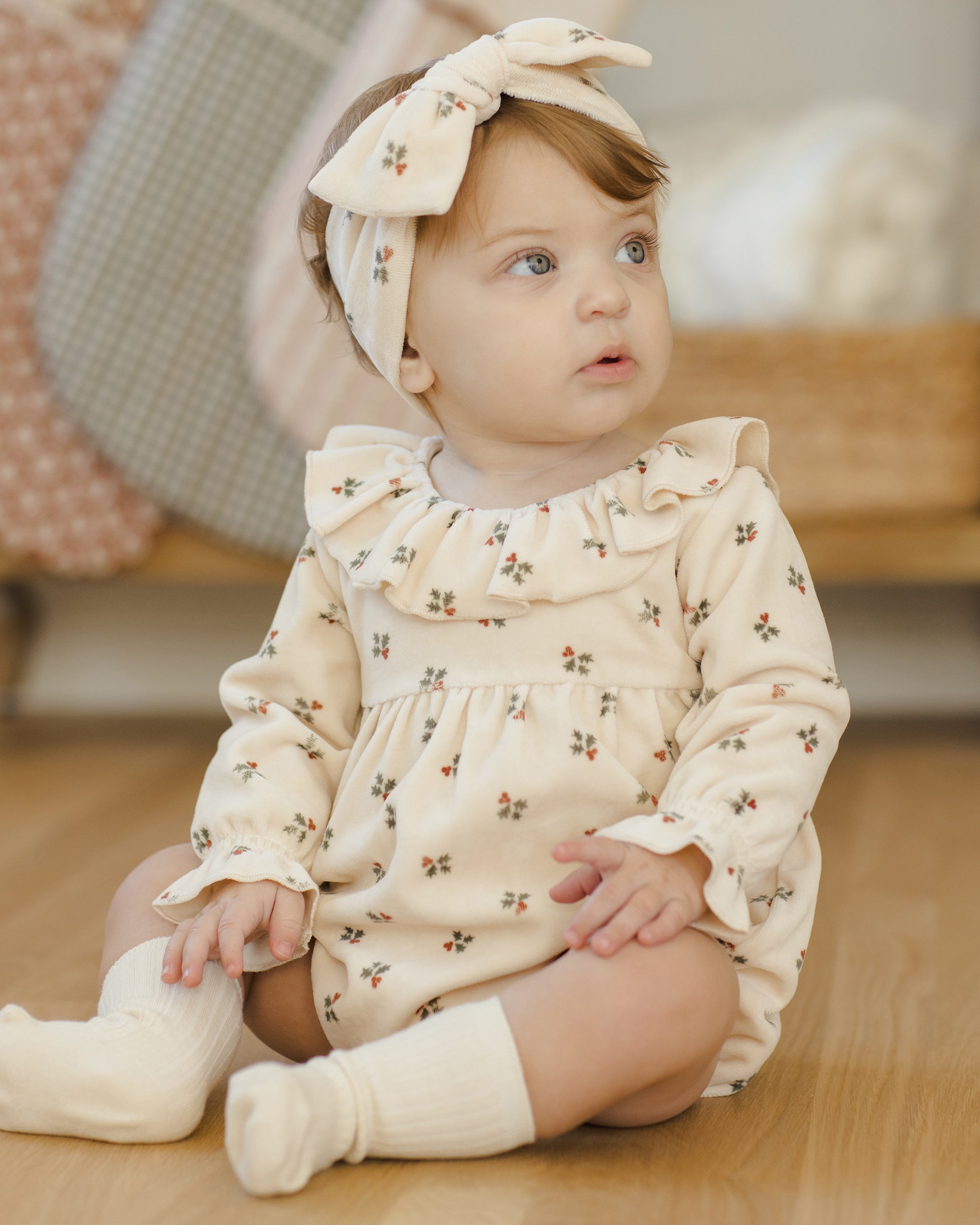 Velour Bow Headband || Holly Berry