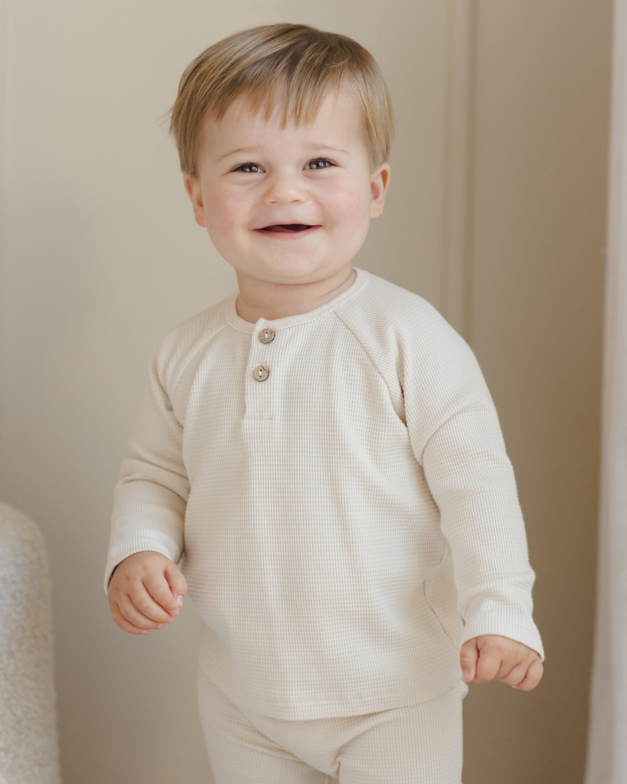 Haut en tricot Henley || Naturel