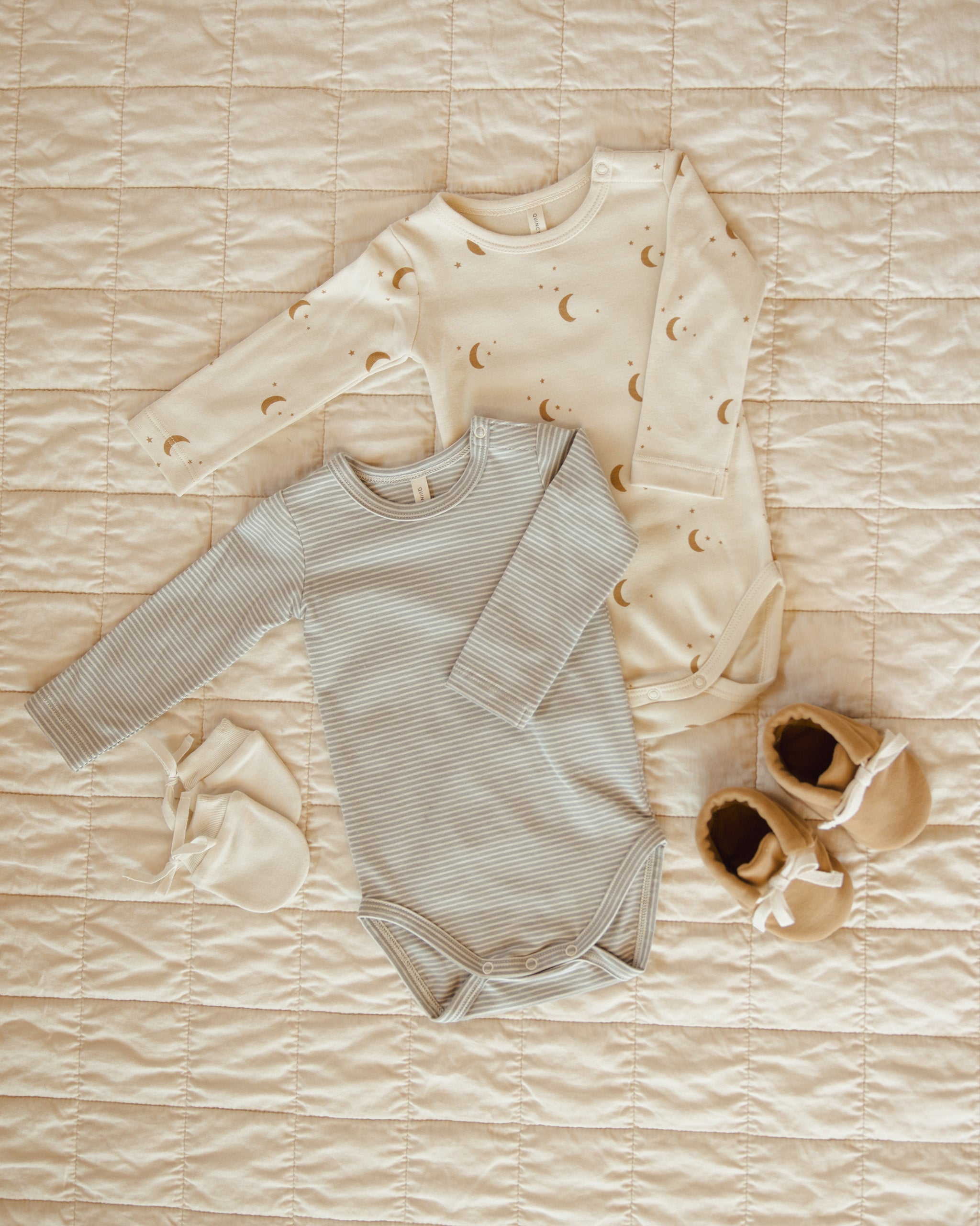 Jersey Bodysuit, 2 Pack || Moons, Blue Micro Stripe