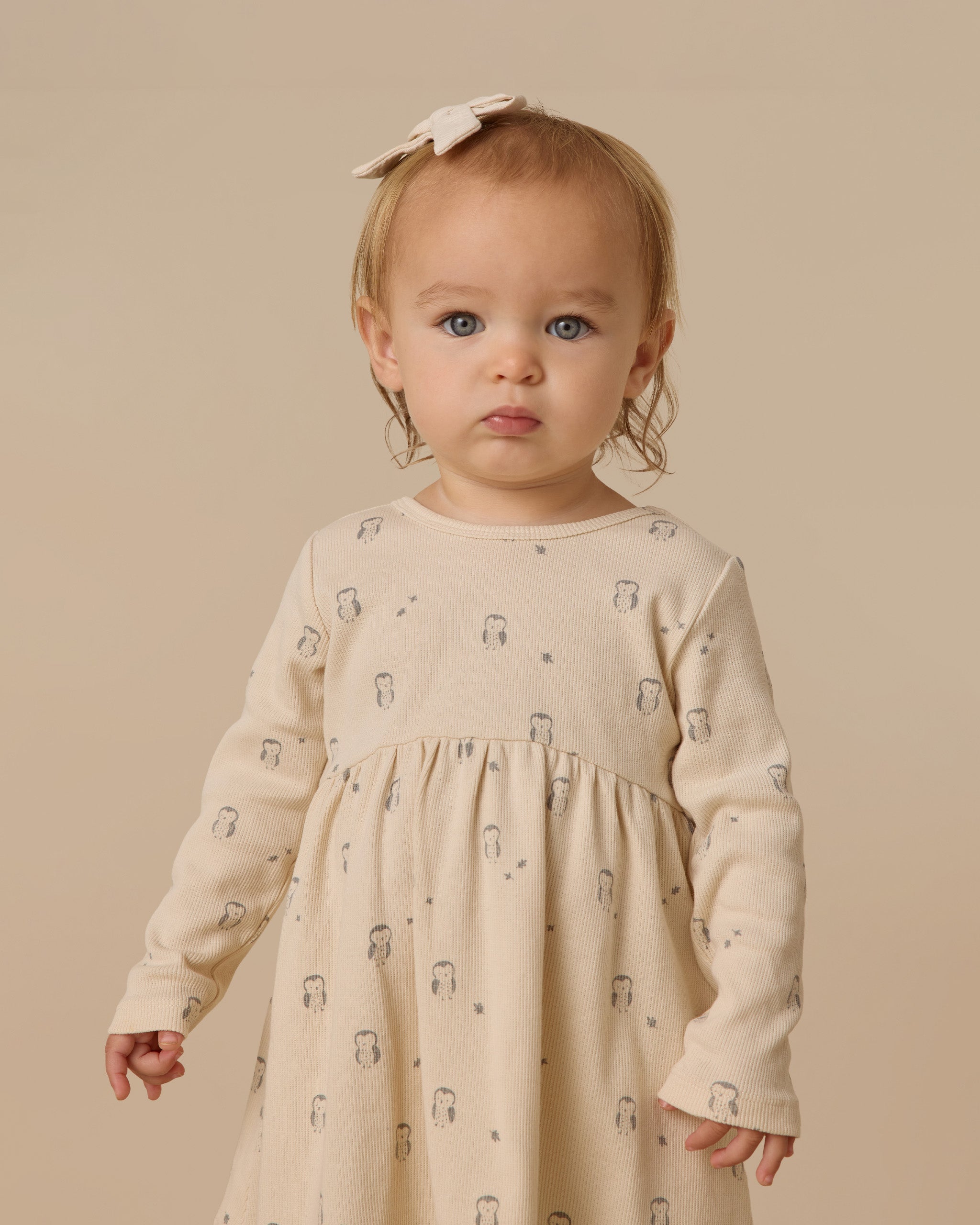 Ribbed Long Sleeve Dress || Owls