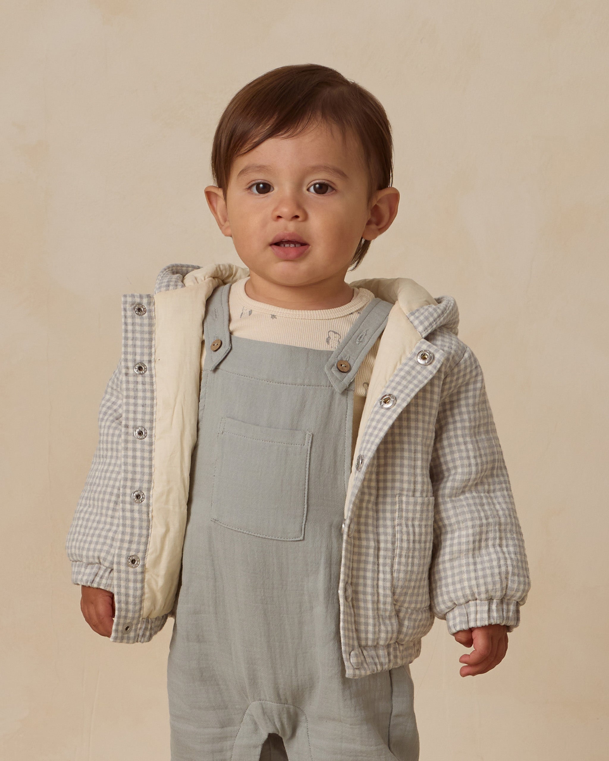 Hooded Woven Jacket || Blue Gingham – Quincy Mae