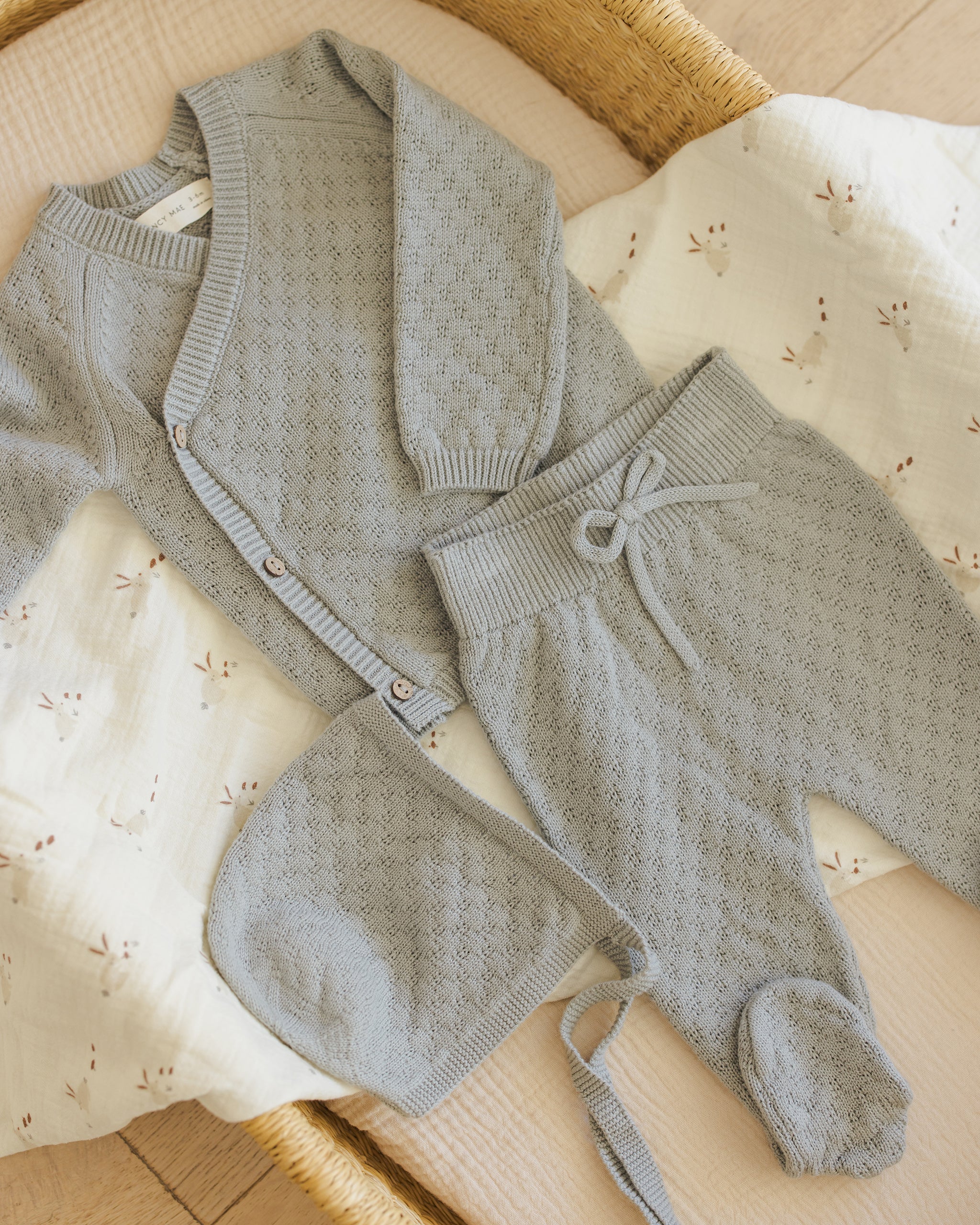 Ensemble haut cache-cœur et pantalon en tricot || Bleu acier