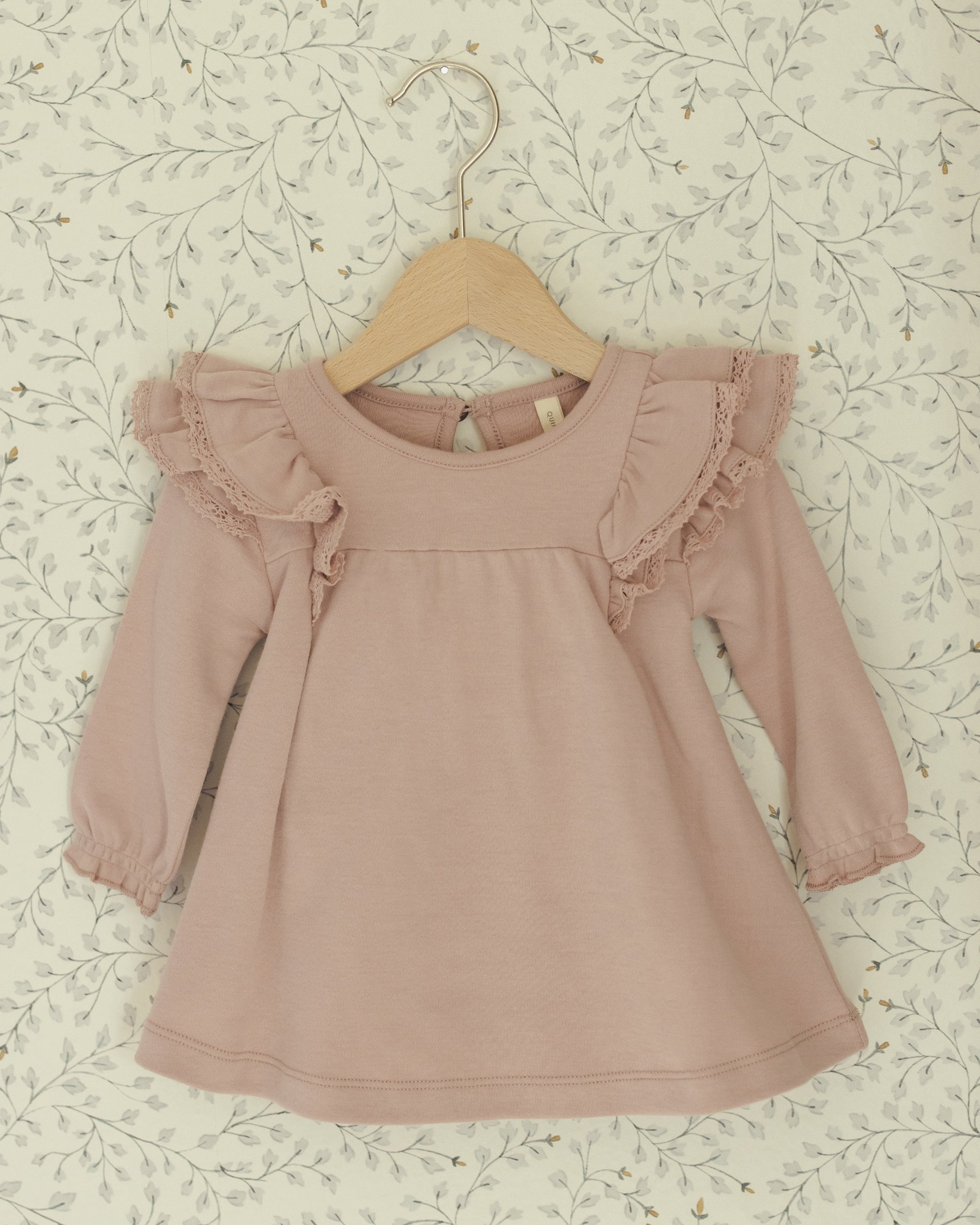 Long Sleeve Flutter Dress || Rose