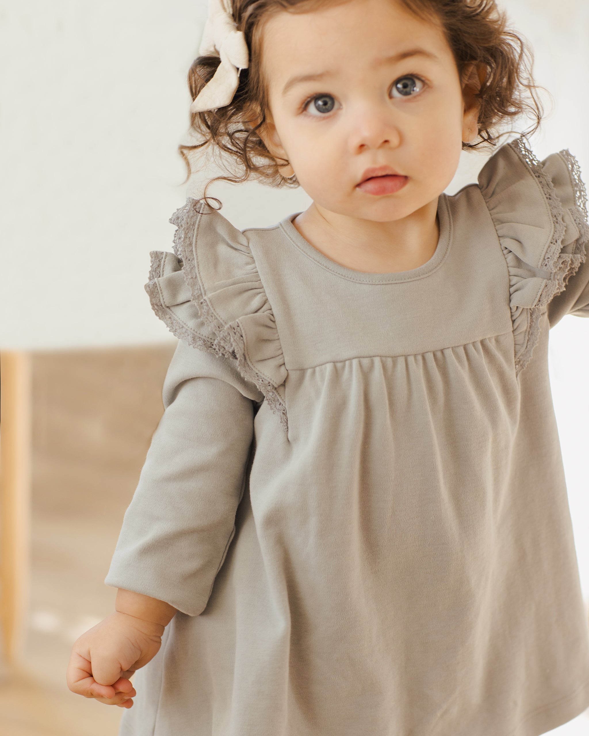 Long Sleeve Flutter Dress || Steel Blue