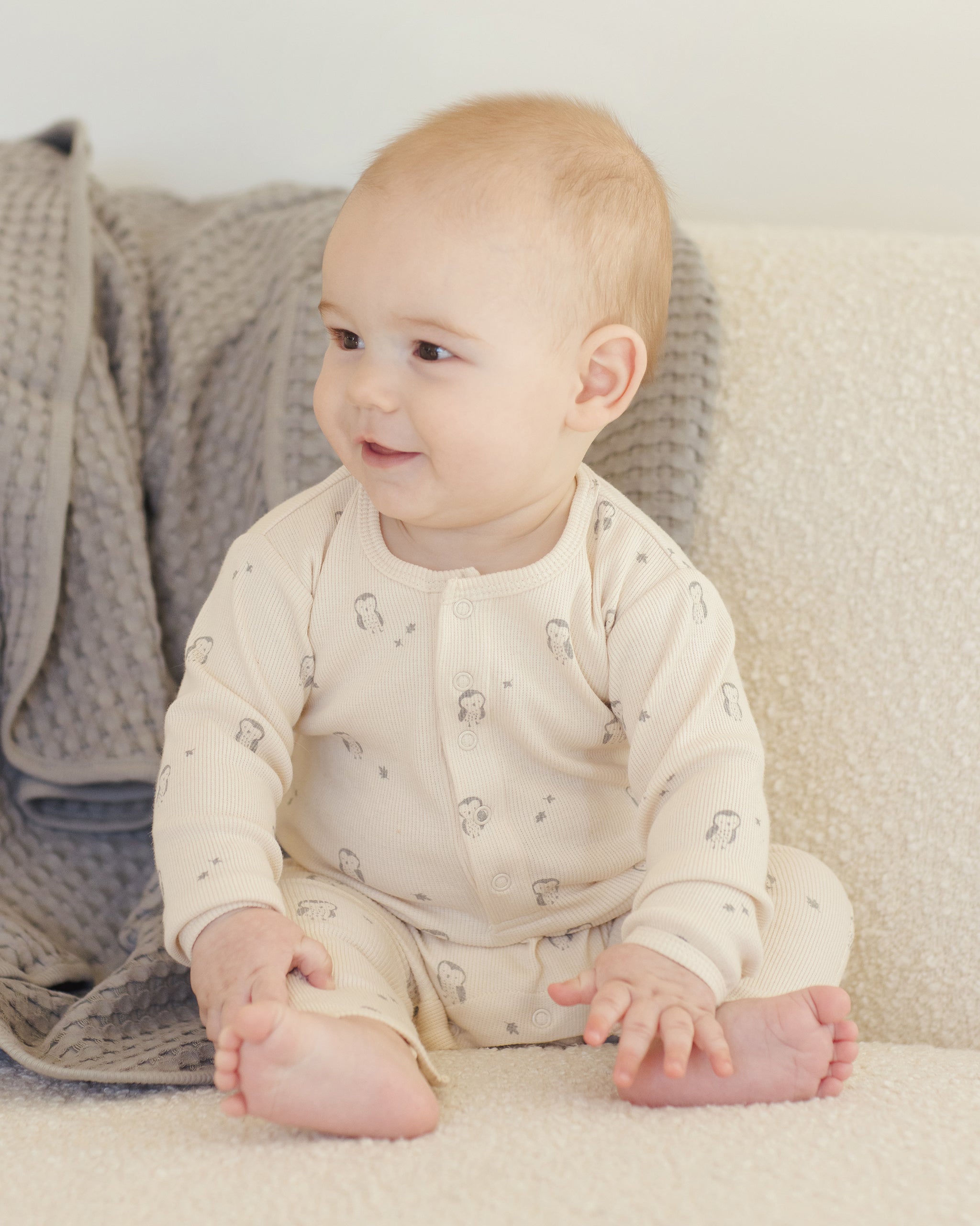Combinaison bébé côtelée || Hiboux