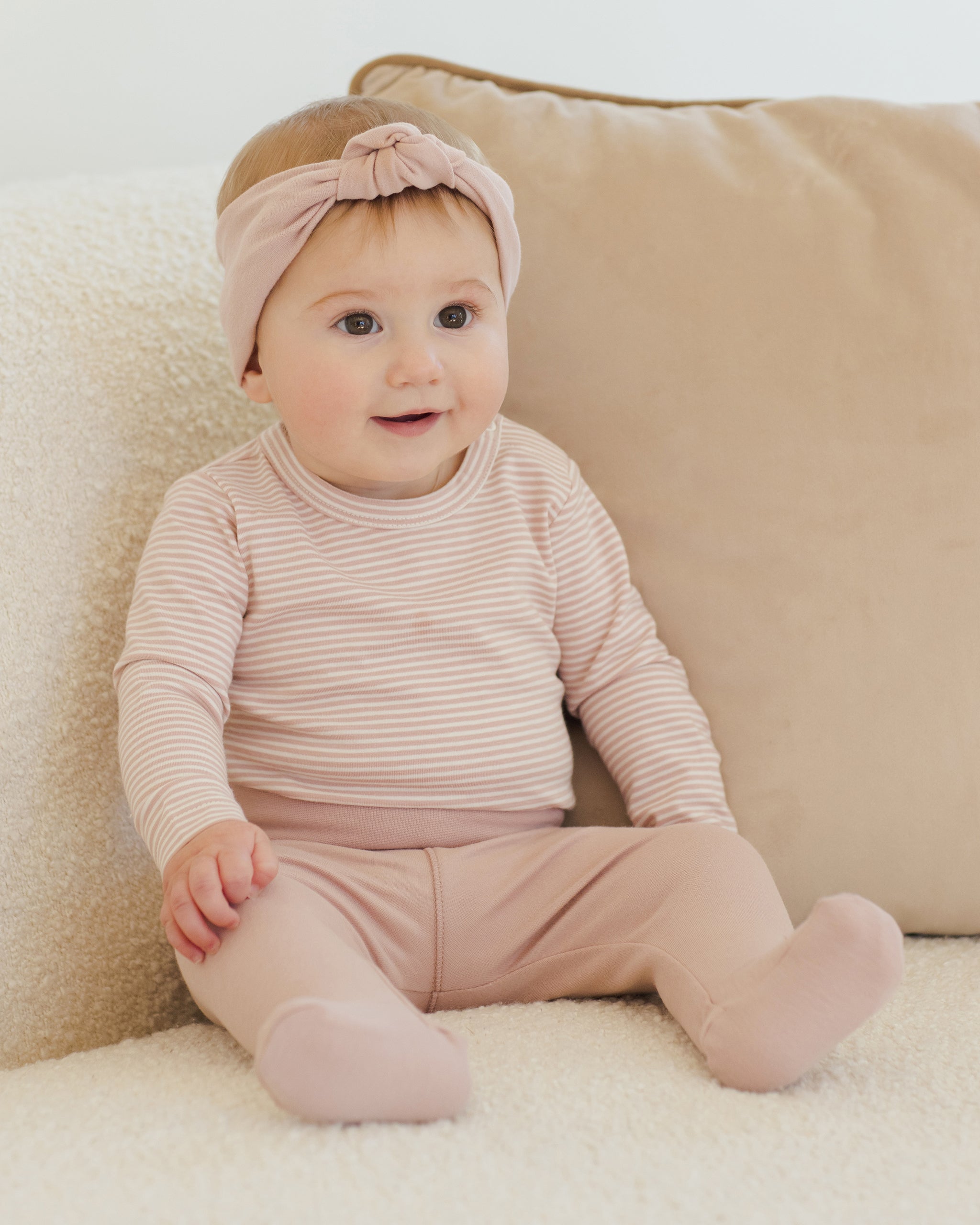 Side Snap Bodysuit + Pant Set || Rose Micro Stripe