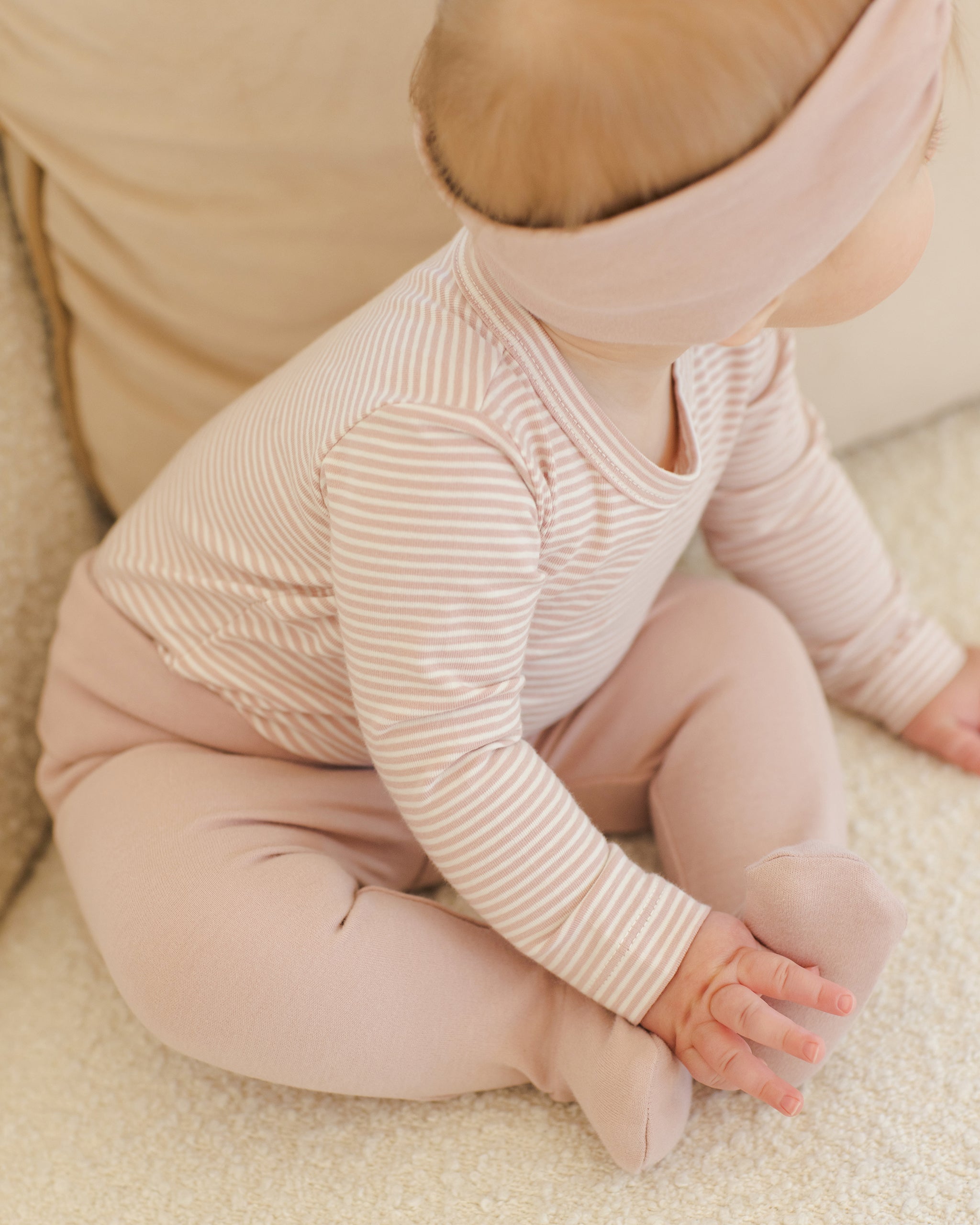 Side Snap Bodysuit + Pant Set || Rose Micro Stripe