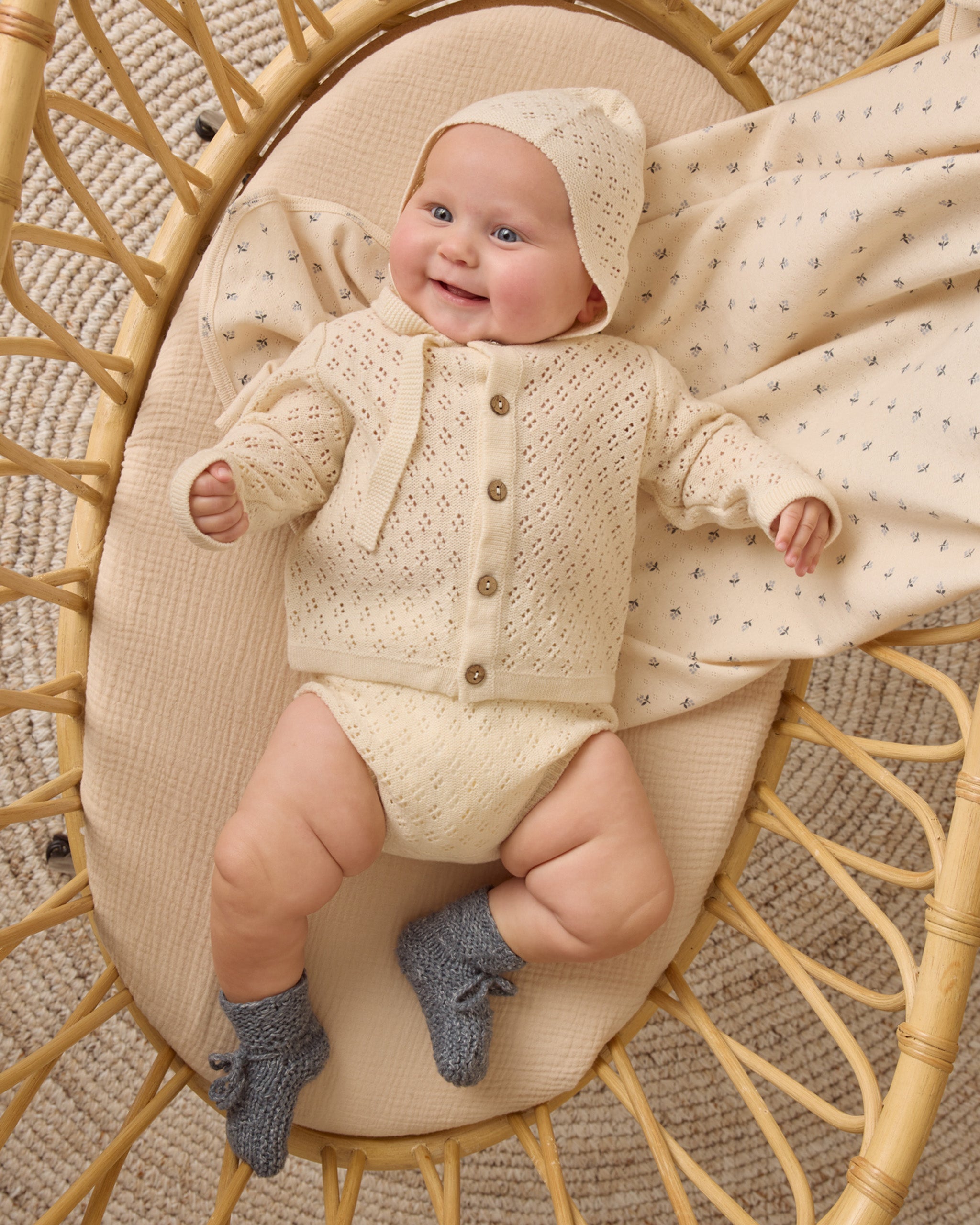Pointelle Baby Blanket || Blue Ditsy