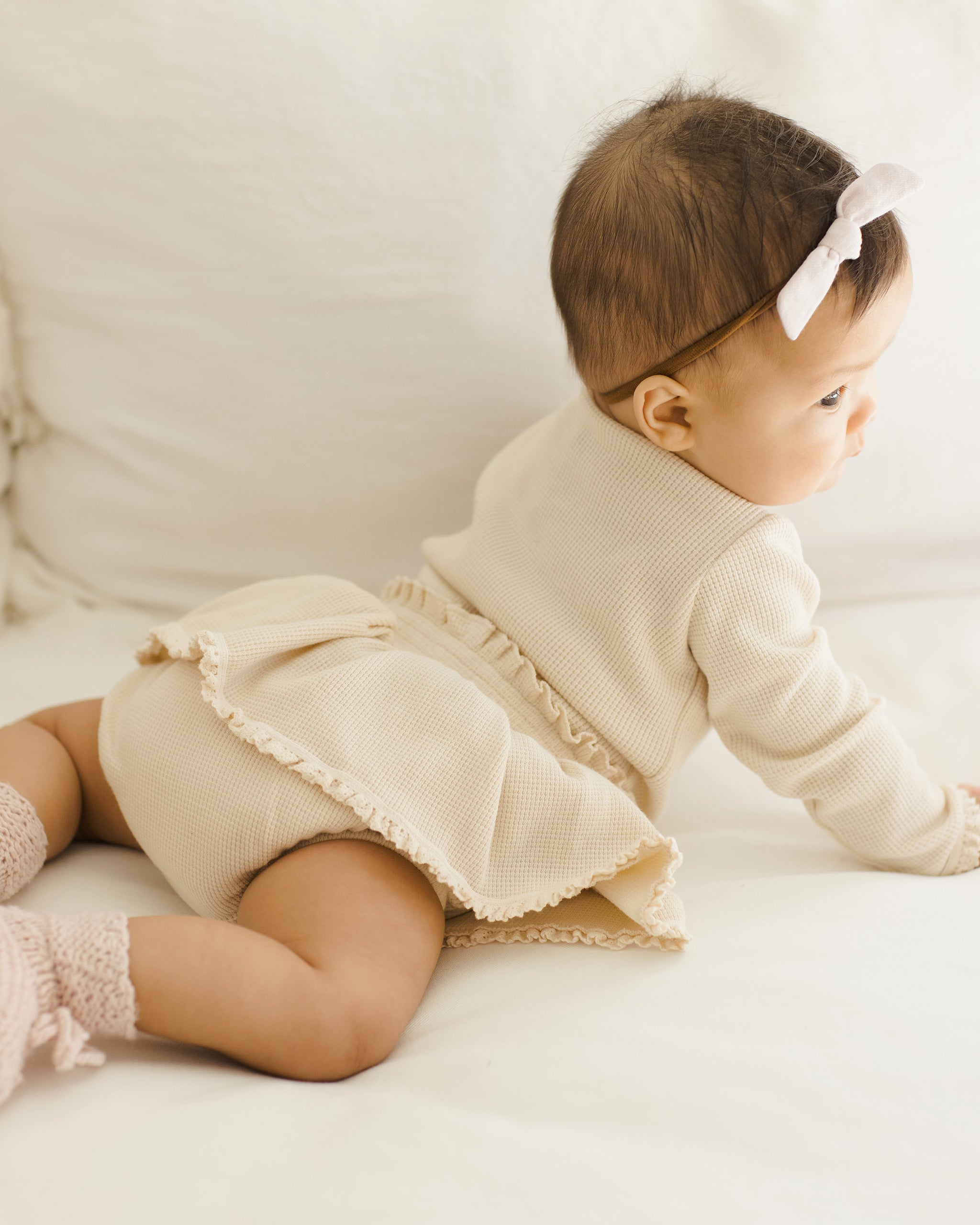 Waffle Long Sleeve Bodysuit || Natural