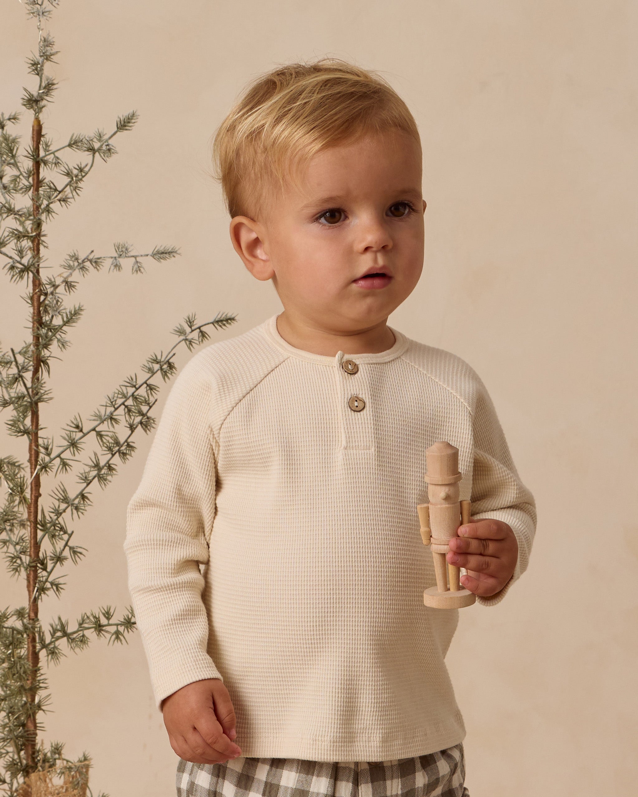 Haut en tricot Henley || Naturel