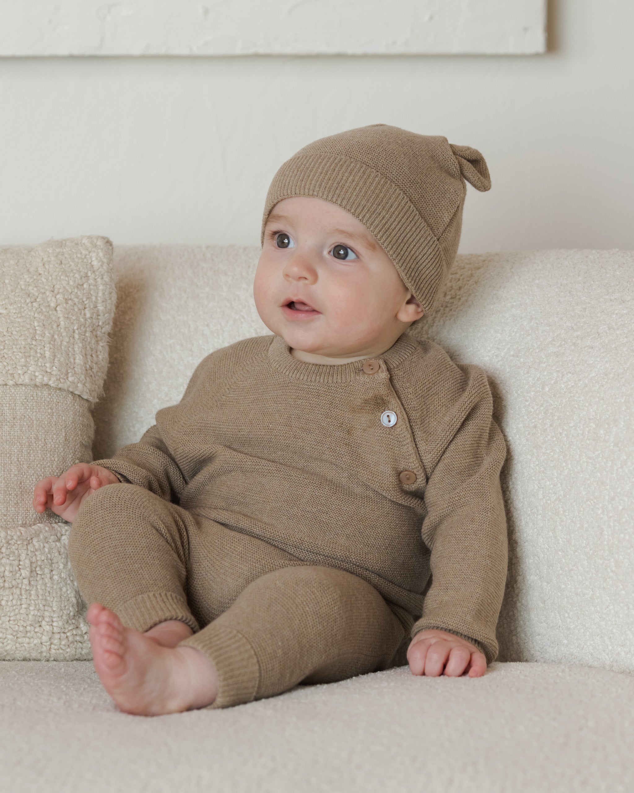 Baby Bear Beanie || Heathered Mocha - Rylee + Cru | Kids Clothes | Trendy Baby Clothes | Modern Infant Outfits |