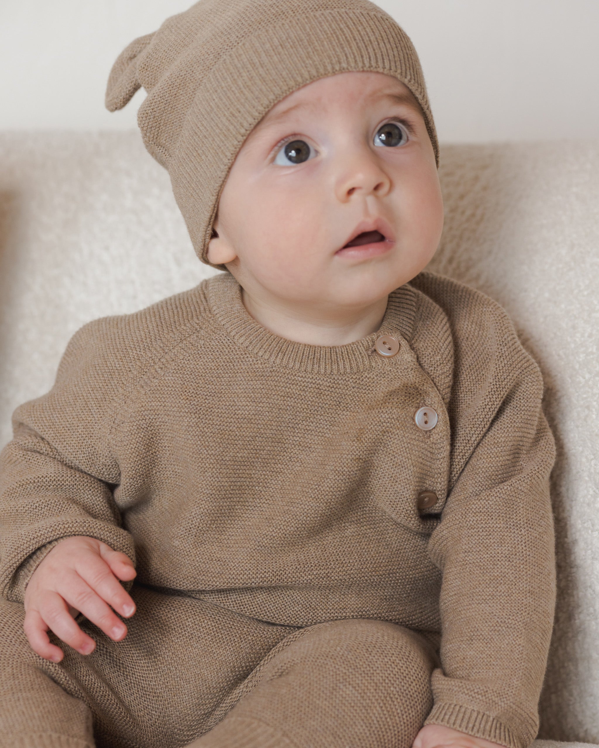 Baby Bear Beanie || Heathered Mocha - Rylee + Cru | Kids Clothes | Trendy Baby Clothes | Modern Infant Outfits |