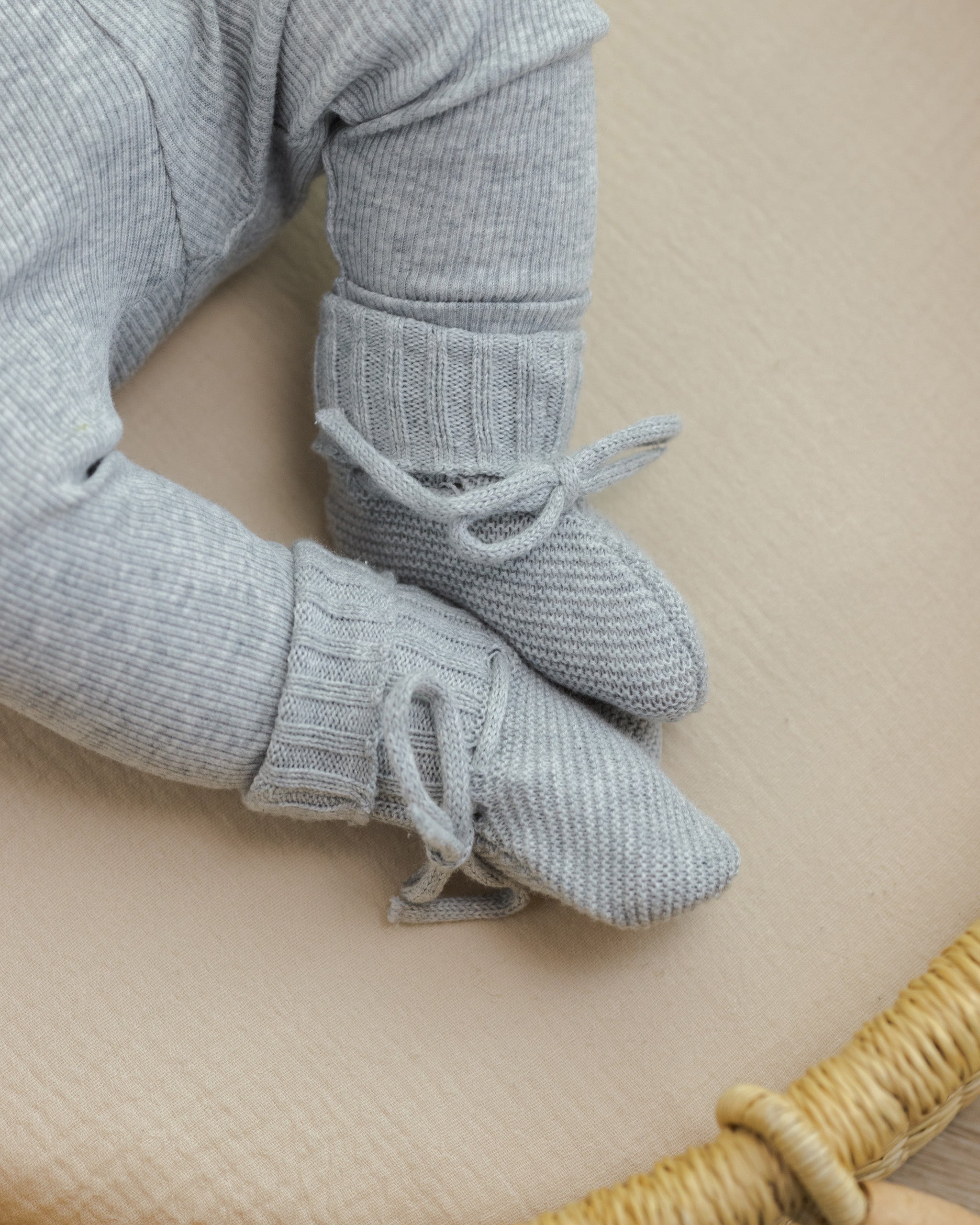 Knit Booties || Heathered Dusty Blue - Rylee + Cru | Kids Clothes | Trendy Baby Clothes | Modern Infant Outfits |