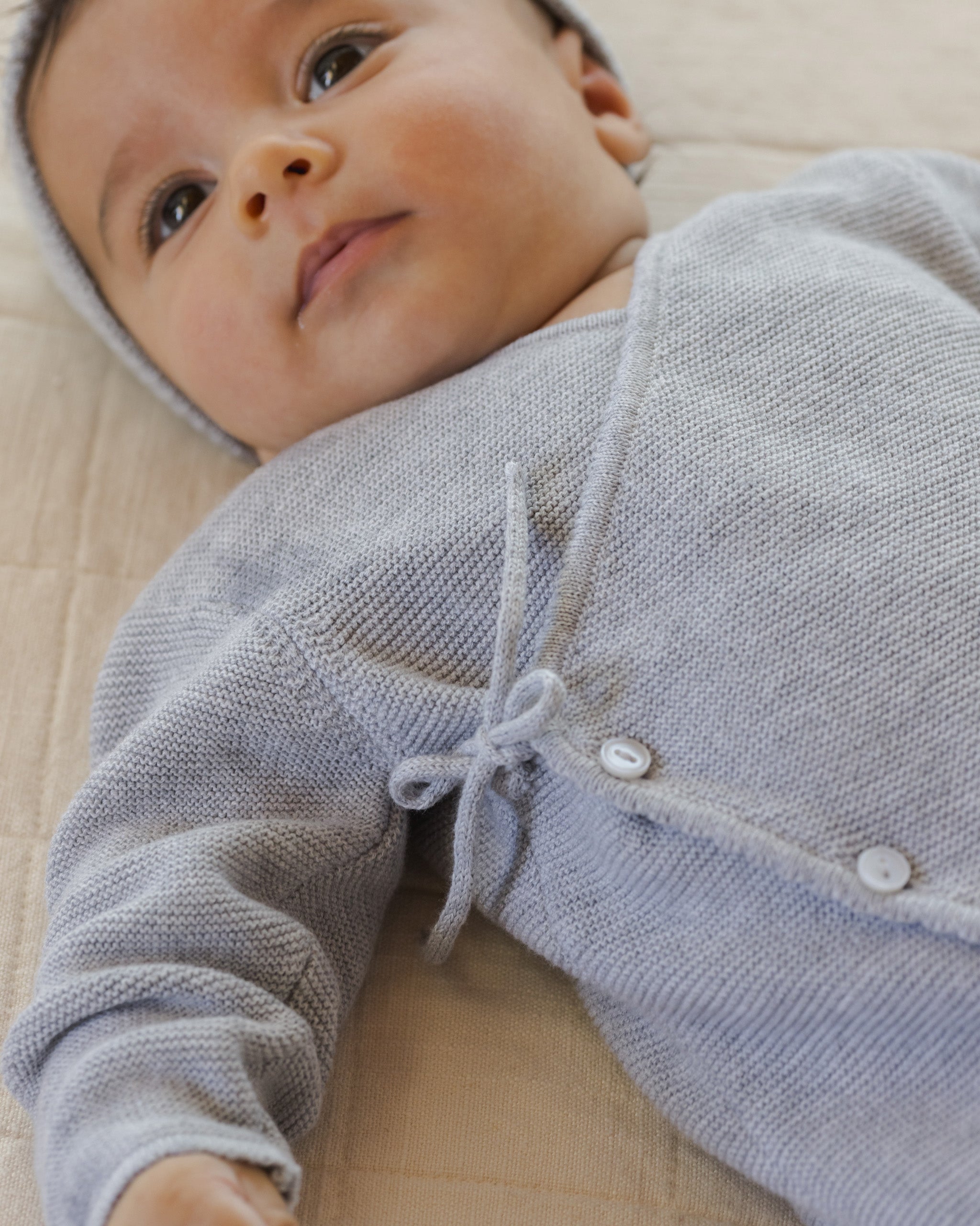 Wrap Knit Footie || Heathered Dusty Blue - Rylee + Cru | Kids Clothes | Trendy Baby Clothes | Modern Infant Outfits |