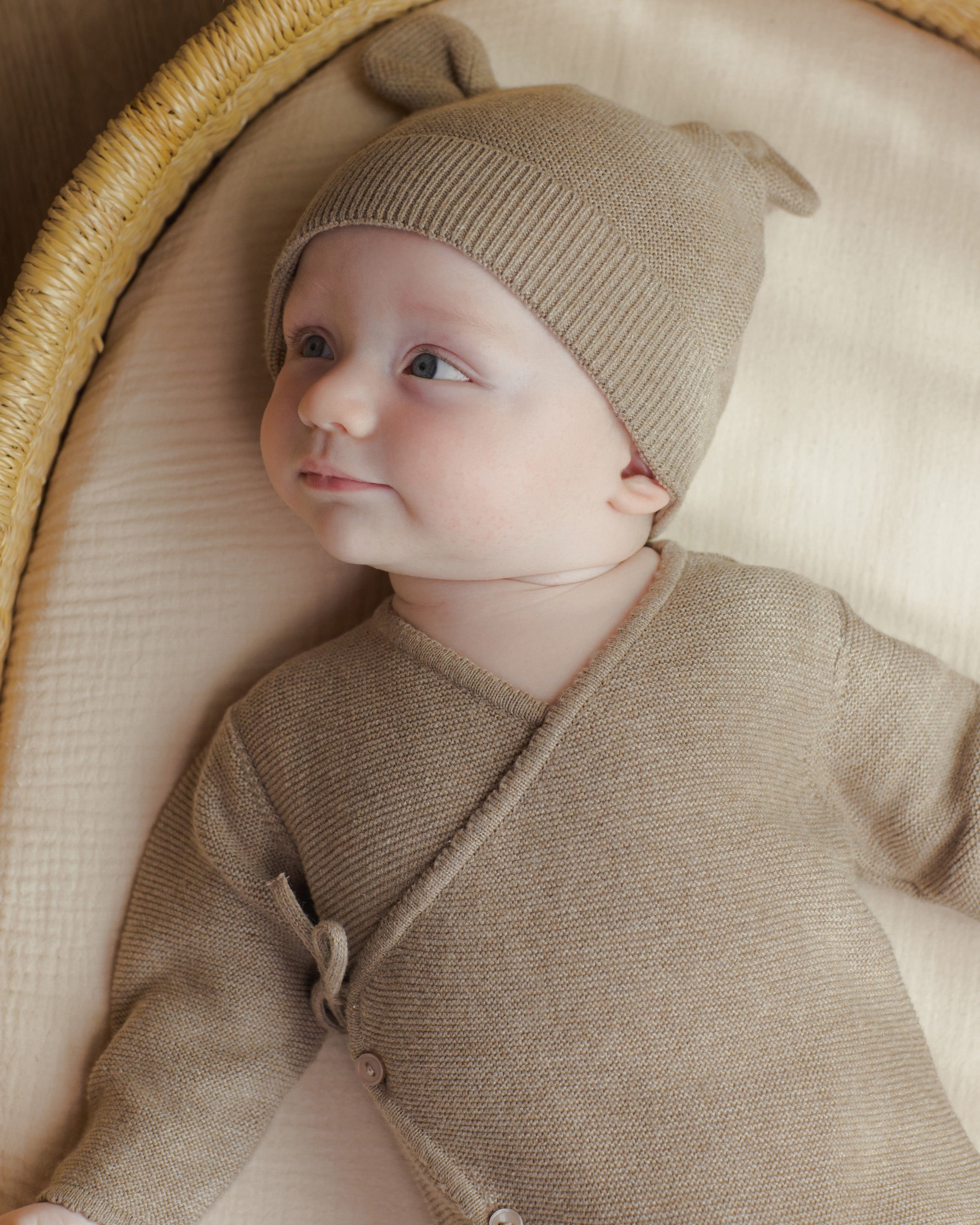 Baby Bear Beanie || Heathered Mocha - Rylee + Cru | Kids Clothes | Trendy Baby Clothes | Modern Infant Outfits |