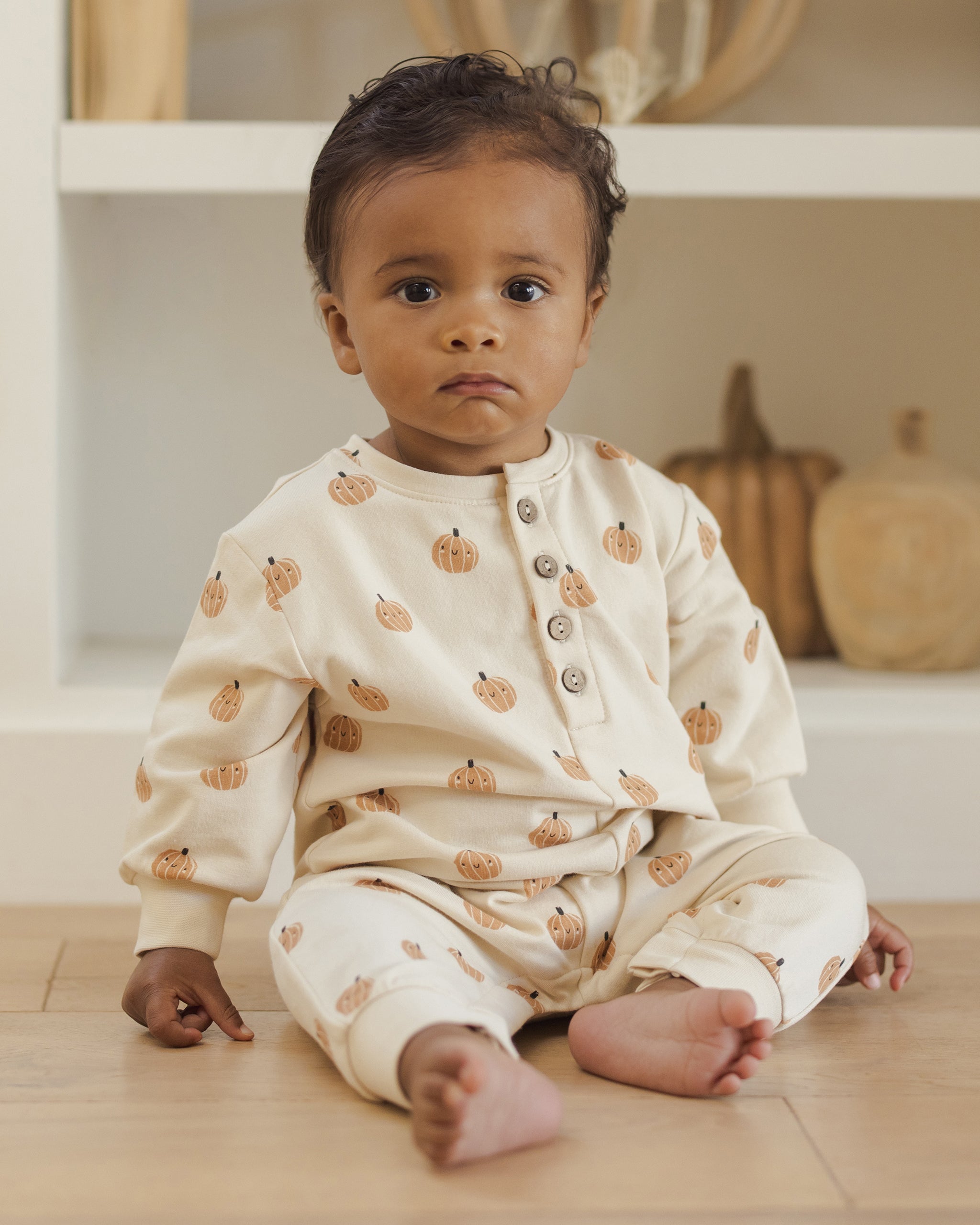 Relaxed Fleece Jumpsuit || Smiley Pumpkins - Rylee + Cru | Kids Clothes | Trendy Baby Clothes | Modern Infant Outfits |