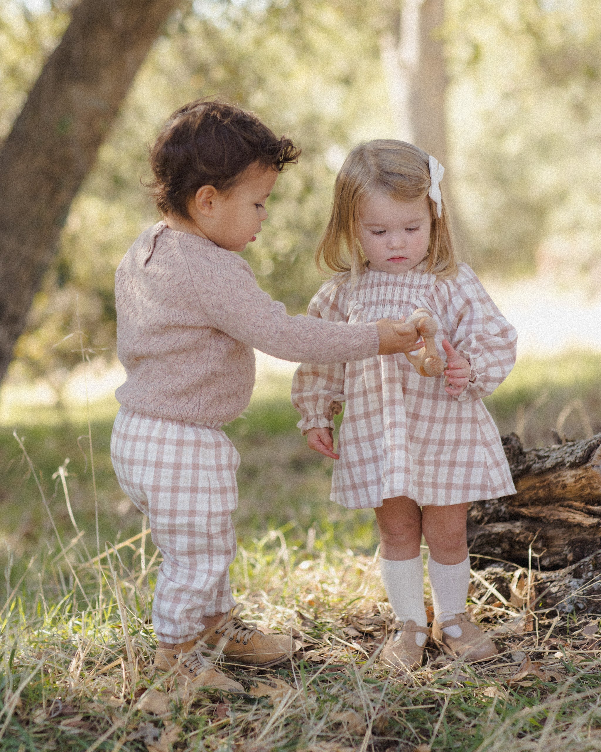 V Smocked Dress Rustic Plaid