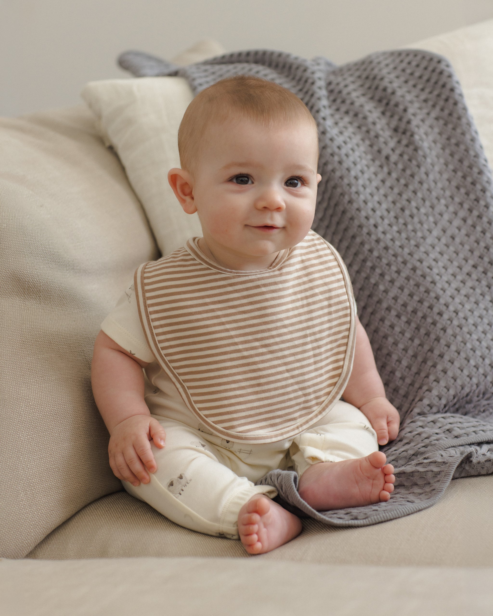 Jersey Snap Bib, 2 Pack Bunnies, Almond Stripe - Rylee + Cru | Kids Clothes | Trendy Baby Clothes | Modern Infant Outfits |
