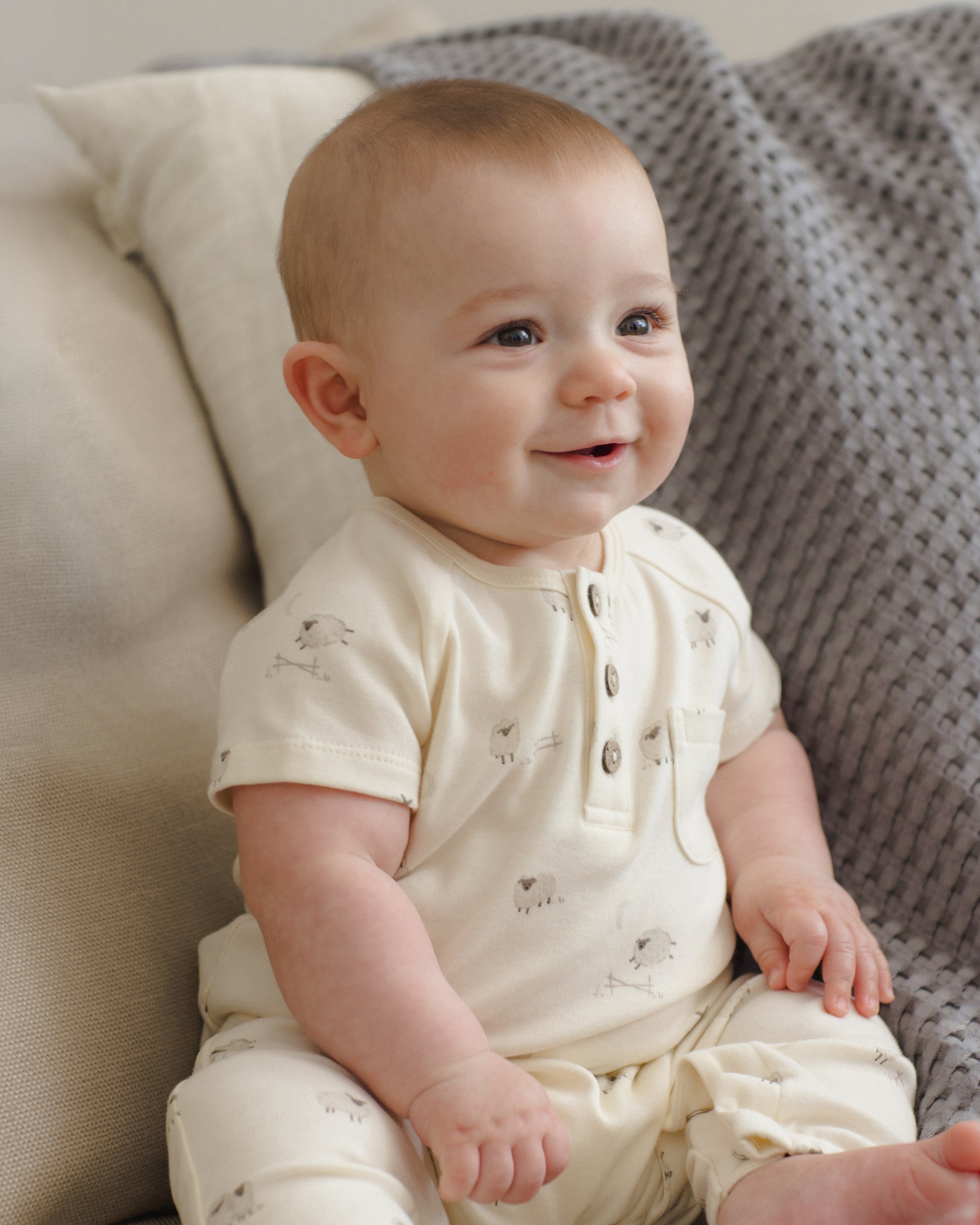 Short Sleeve Jumpsuit Sheep - Rylee + Cru | Kids Clothes | Trendy Baby Clothes | Modern Infant Outfits |