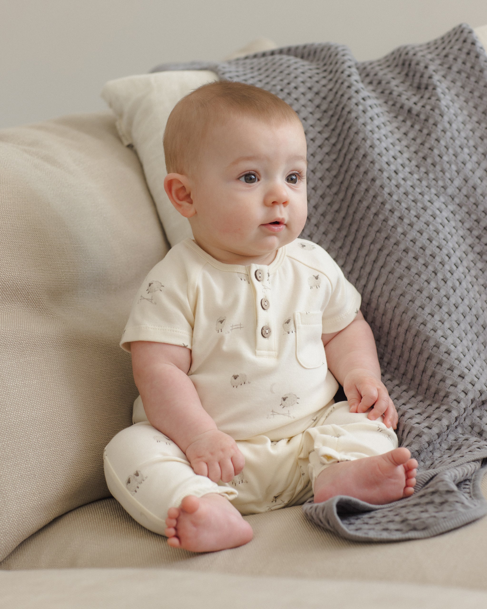 Short Sleeve Jumpsuit Sheep - Rylee + Cru | Kids Clothes | Trendy Baby Clothes | Modern Infant Outfits |