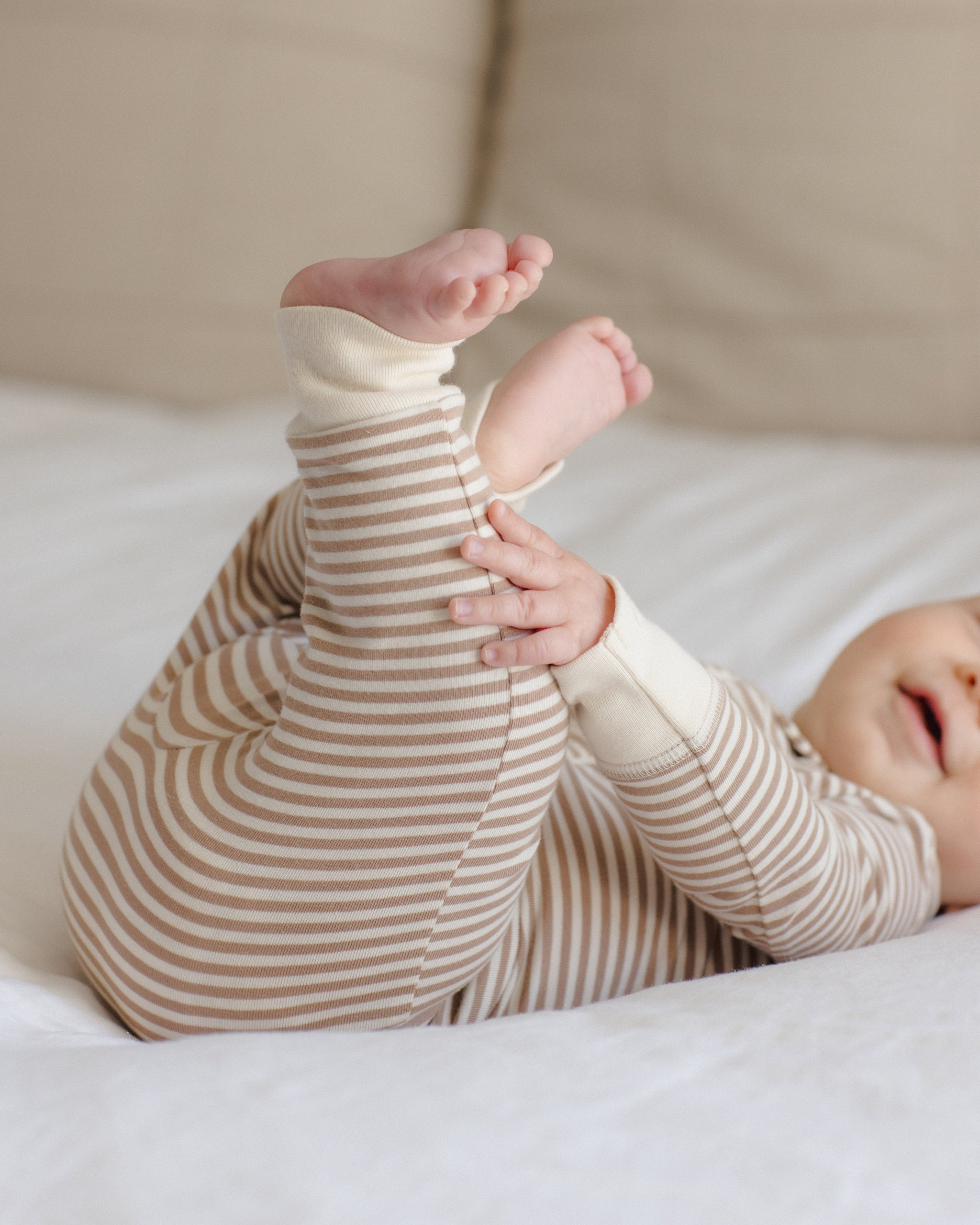 Zip Long Sleeve Sleeper Almond Stripe - Rylee + Cru | Kids Clothes | Trendy Baby Clothes | Modern Infant Outfits |