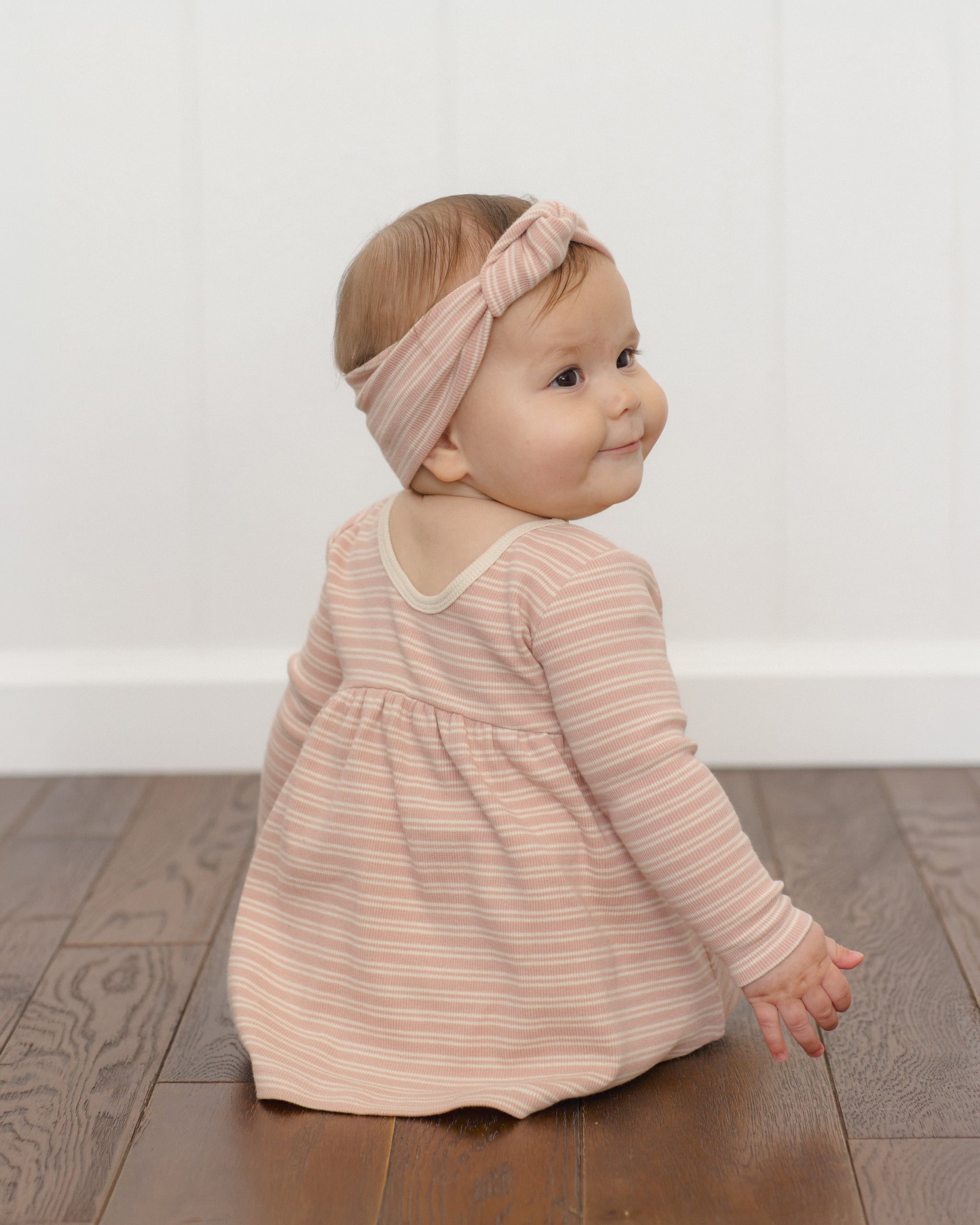 Ribbed Knotted Headband Dusty Rose Microstripe - Rylee + Cru | Kids Clothes | Trendy Baby Clothes | Modern Infant Outfits |