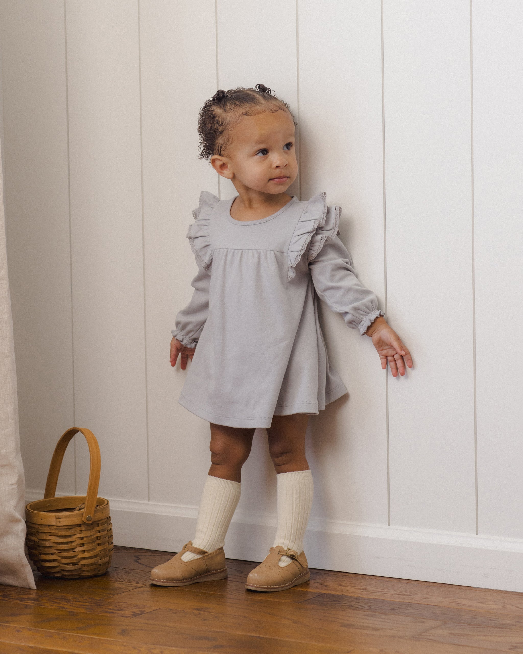 Long Sleeve Flutter Dress Cloud - Rylee + Cru | Kids Clothes | Trendy Baby Clothes | Modern Infant Outfits |