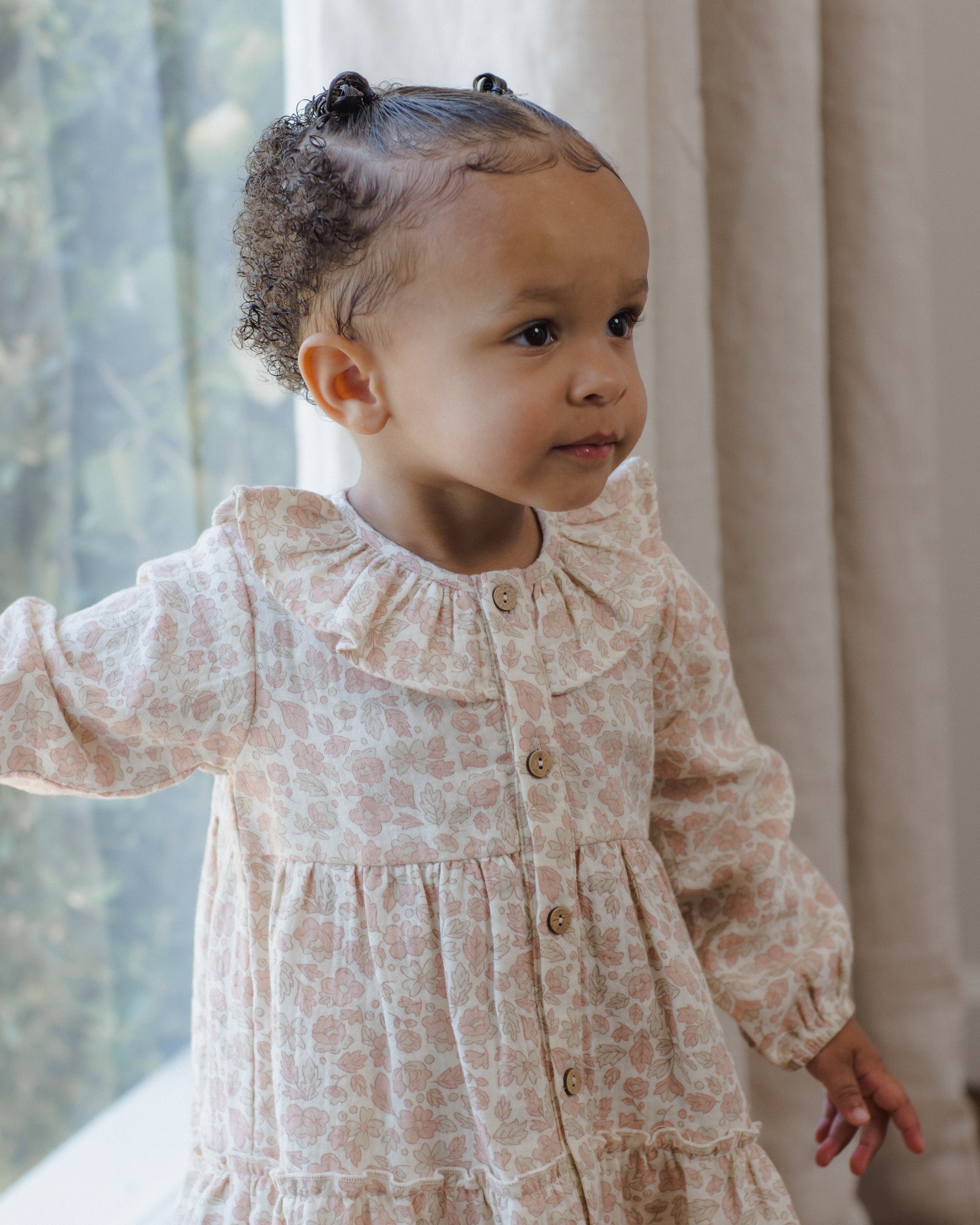 Ruffle Collar Button Dress Pink Blossom - Rylee + Cru | Kids Clothes | Trendy Baby Clothes | Modern Infant Outfits |