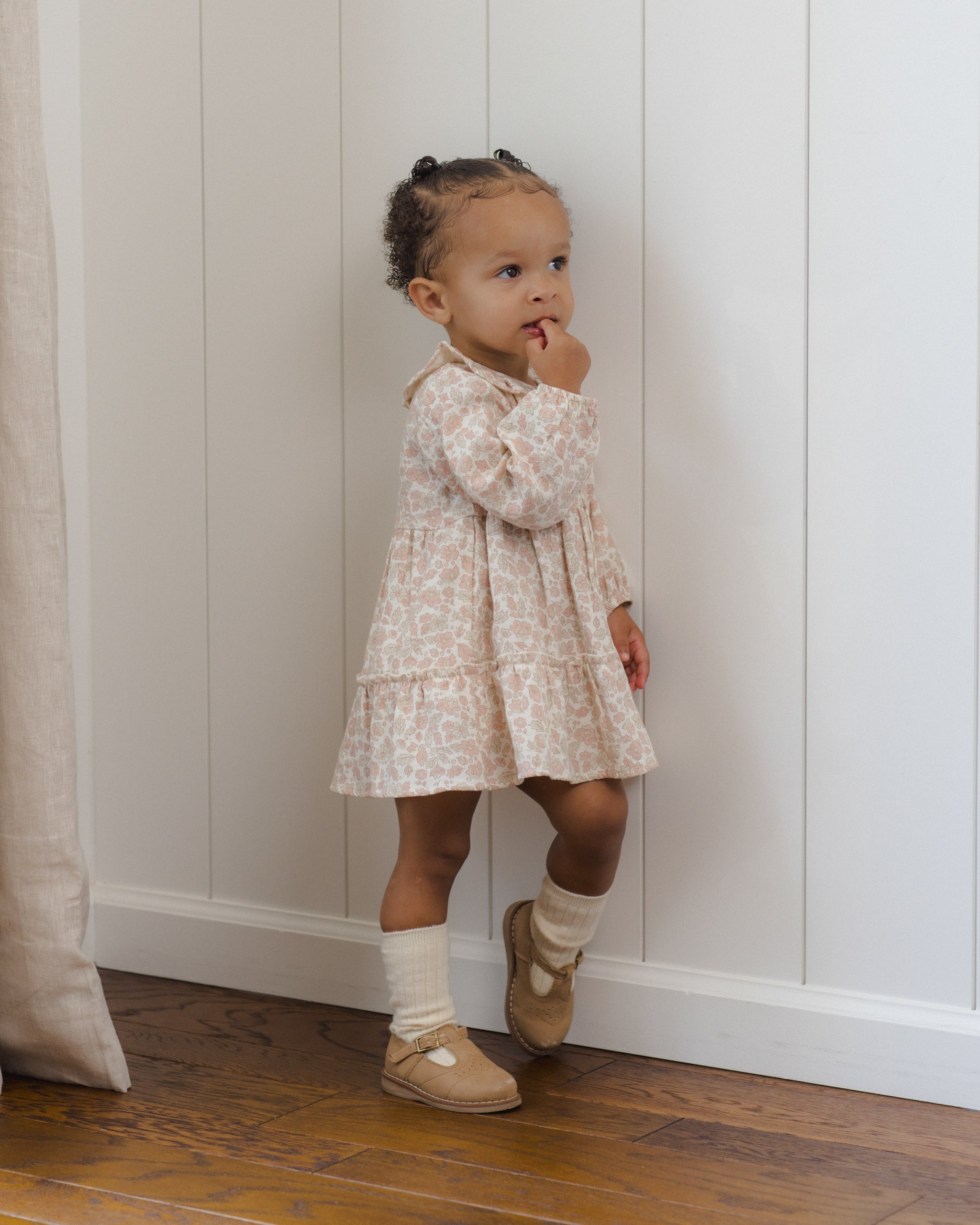 Ruffle Collar Button Dress Pink Blossom - Rylee + Cru | Kids Clothes | Trendy Baby Clothes | Modern Infant Outfits |