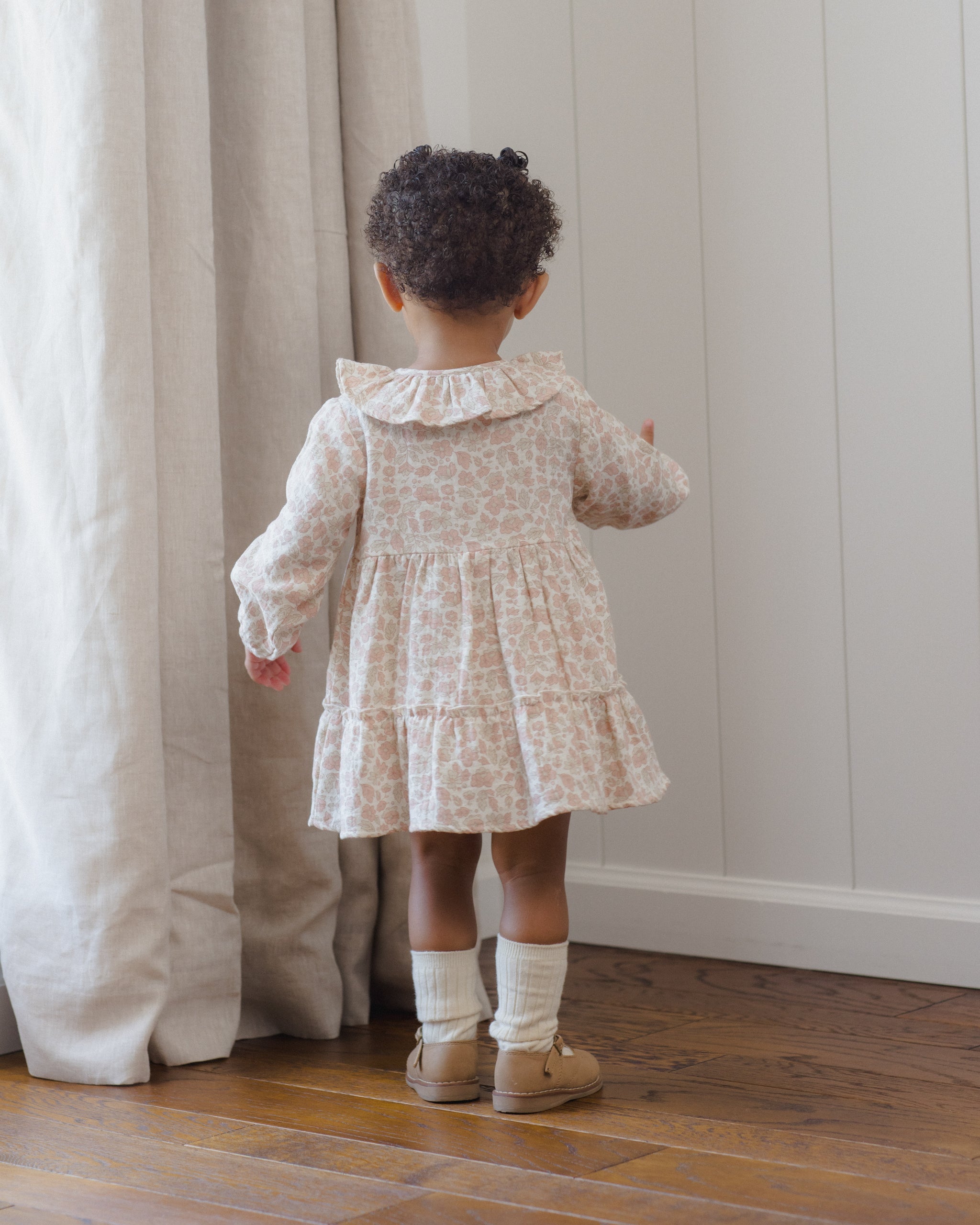 Ruffle Collar Button Dress Pink Blossom - Rylee + Cru | Kids Clothes | Trendy Baby Clothes | Modern Infant Outfits |