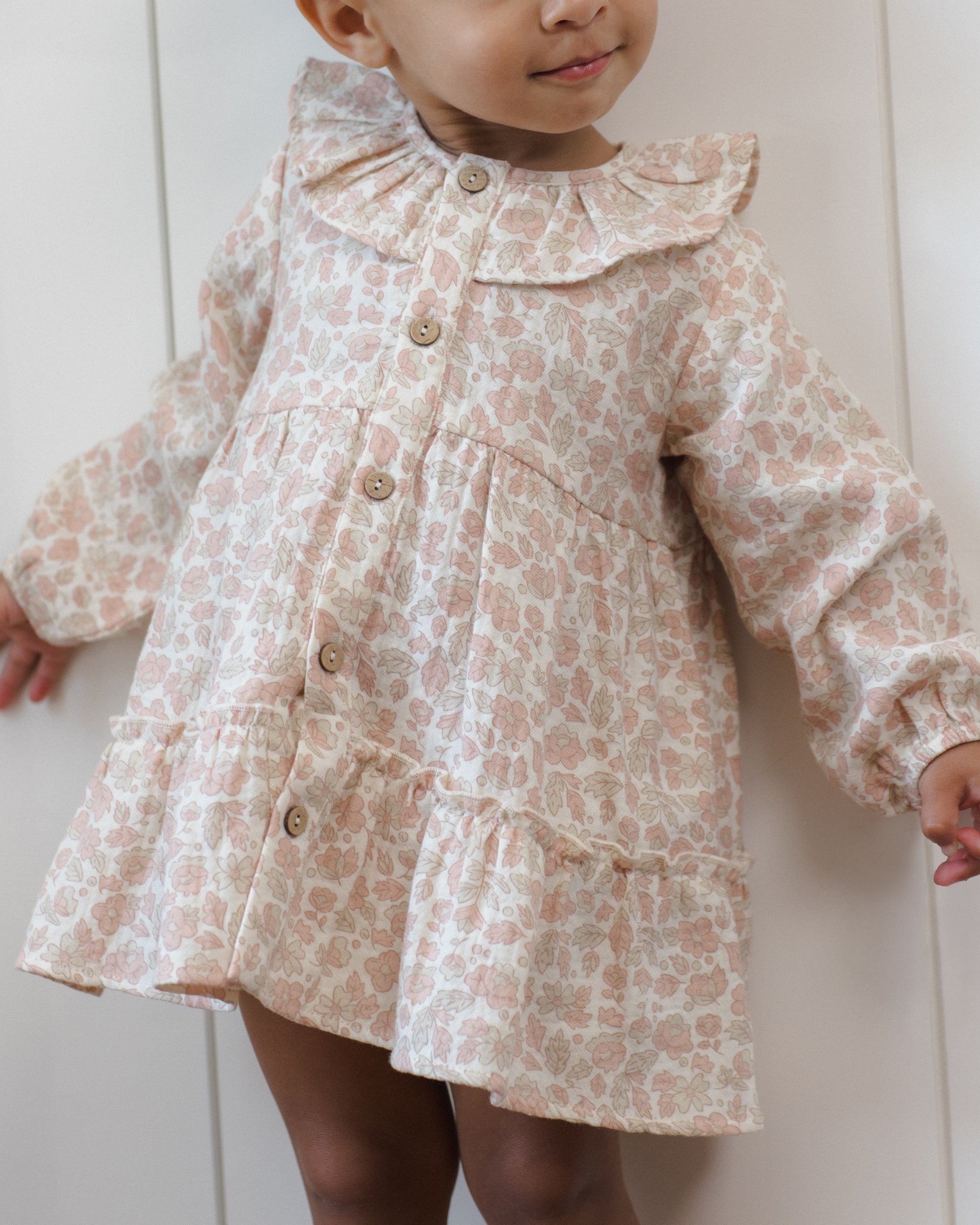 Ruffle Collar Button Dress Pink Blossom - Rylee + Cru | Kids Clothes | Trendy Baby Clothes | Modern Infant Outfits |