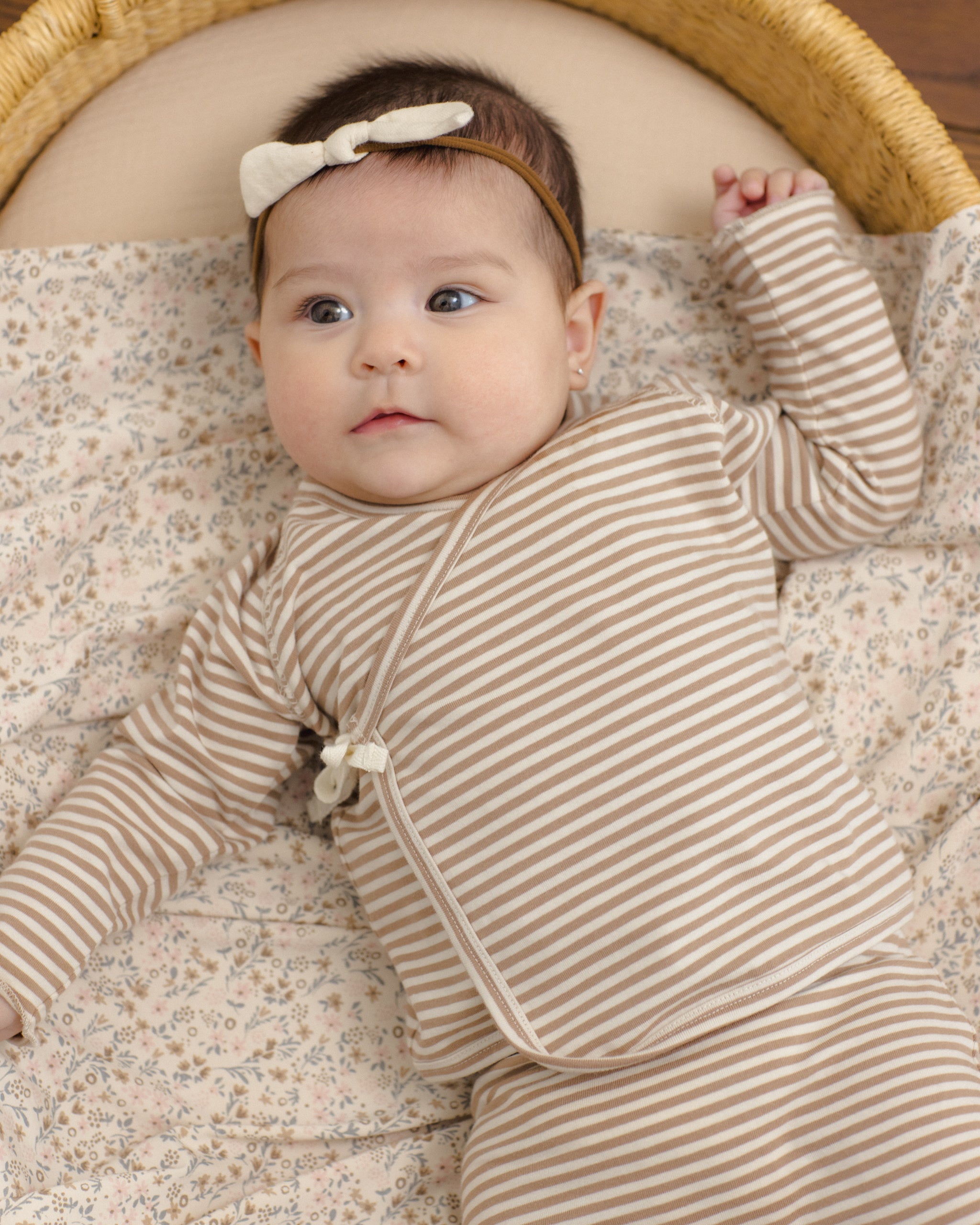 Wrap Top + Footed Pant Set Almond Stripe - Rylee + Cru | Kids Clothes | Trendy Baby Clothes | Modern Infant Outfits |