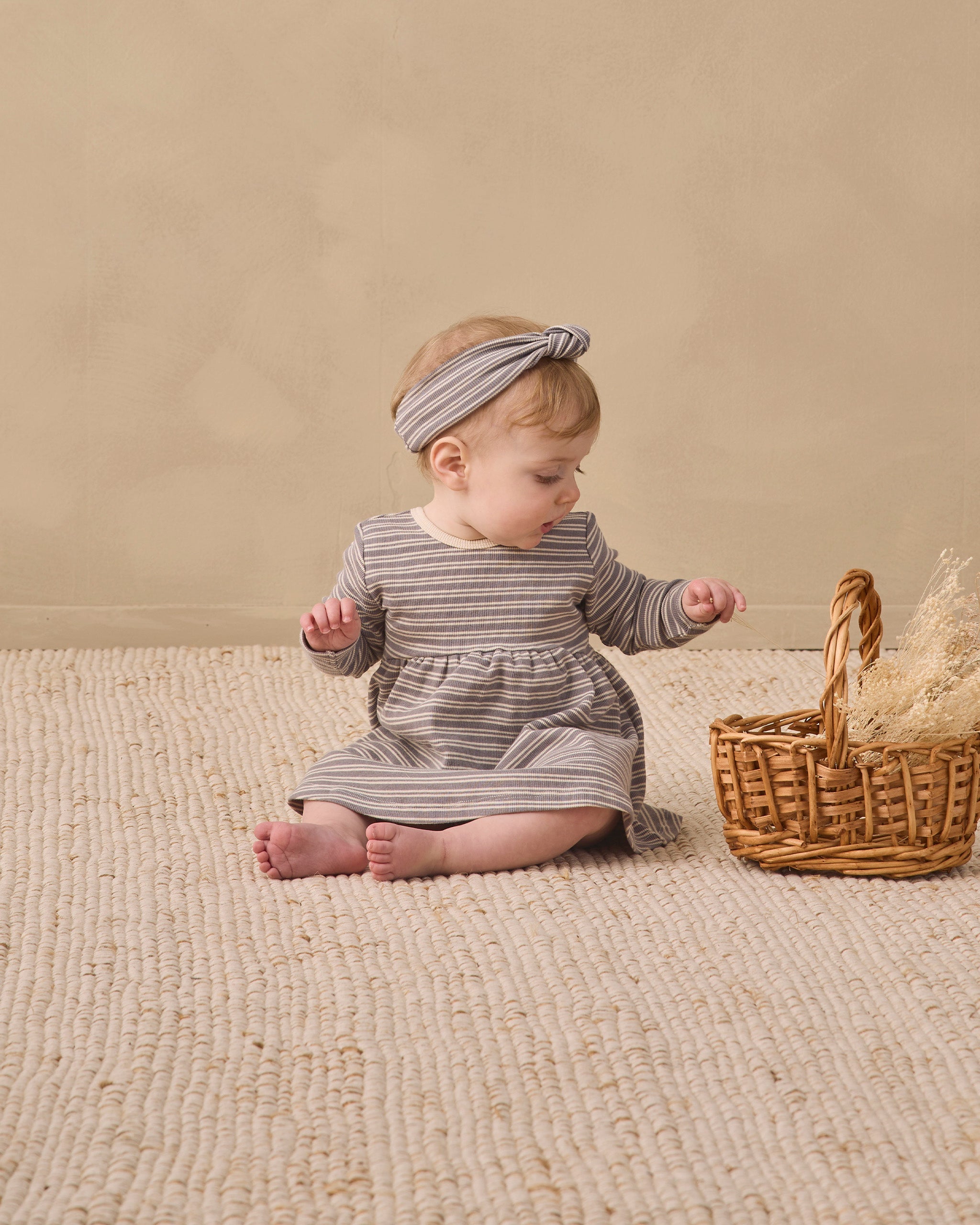 Ribbed Long Sleeve Dress Slate Microstripe - Rylee + Cru | Kids Clothes | Trendy Baby Clothes | Modern Infant Outfits |