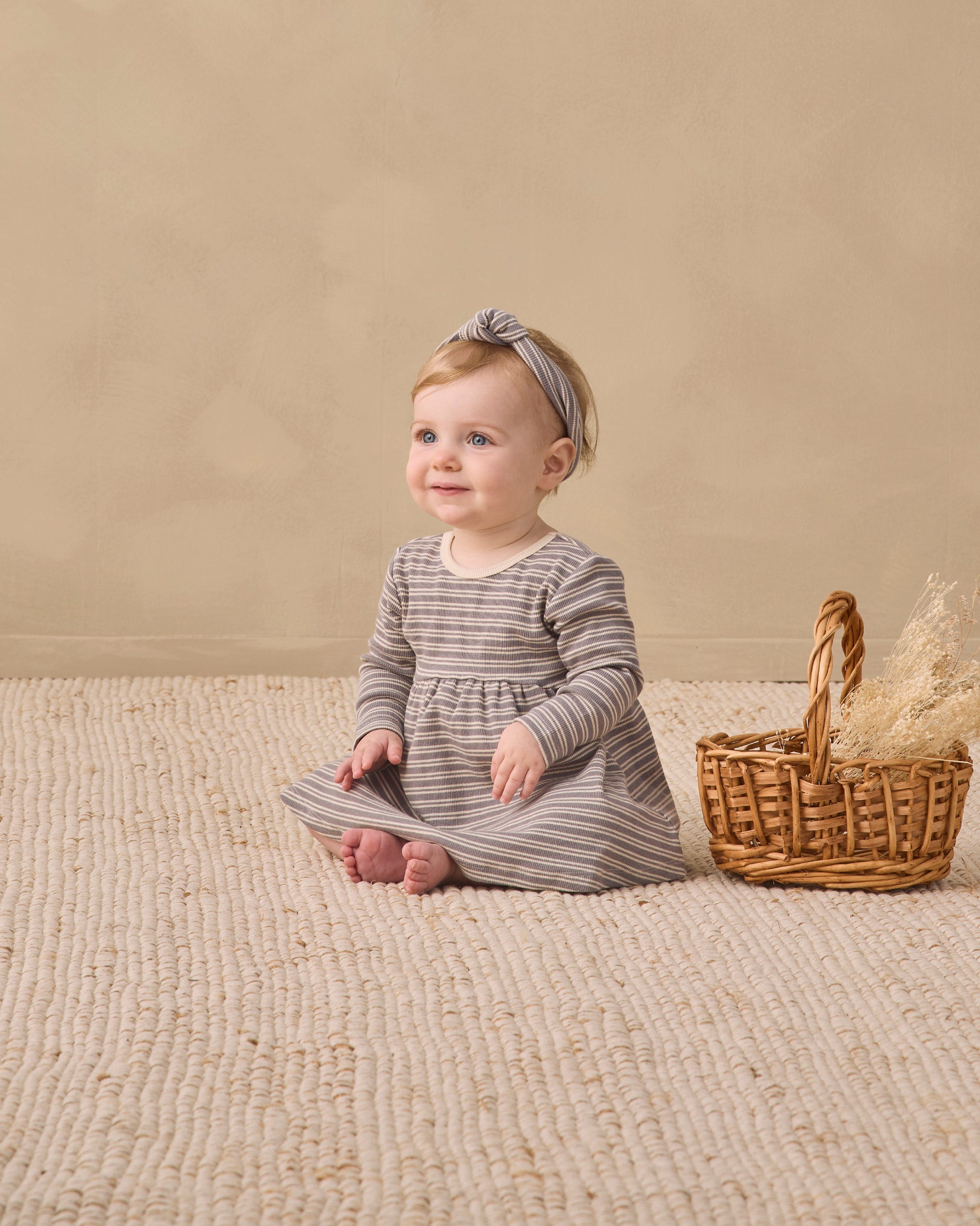 Ribbed Knotted Headband Slate Microstripe - Rylee + Cru | Kids Clothes | Trendy Baby Clothes | Modern Infant Outfits |