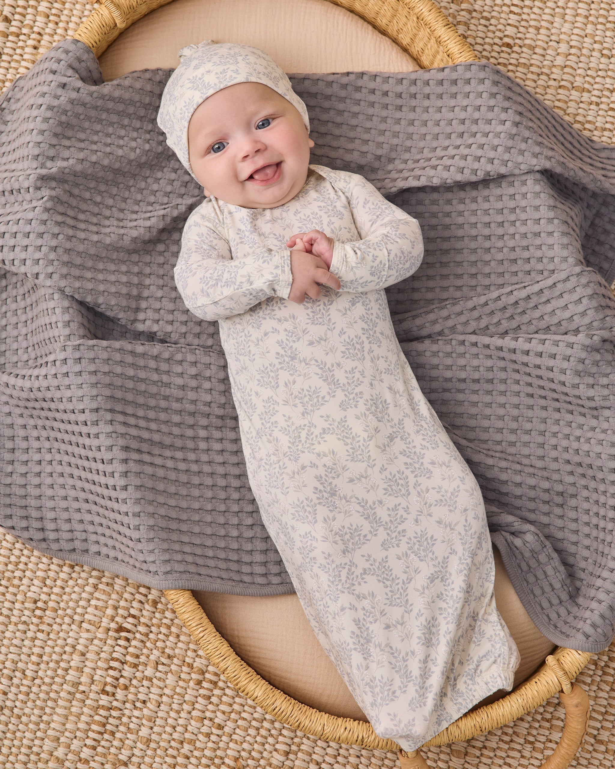 Bamboo Baby Gown + Hat Set Cloud Floral - Rylee + Cru | Kids Clothes | Trendy Baby Clothes | Modern Infant Outfits |
