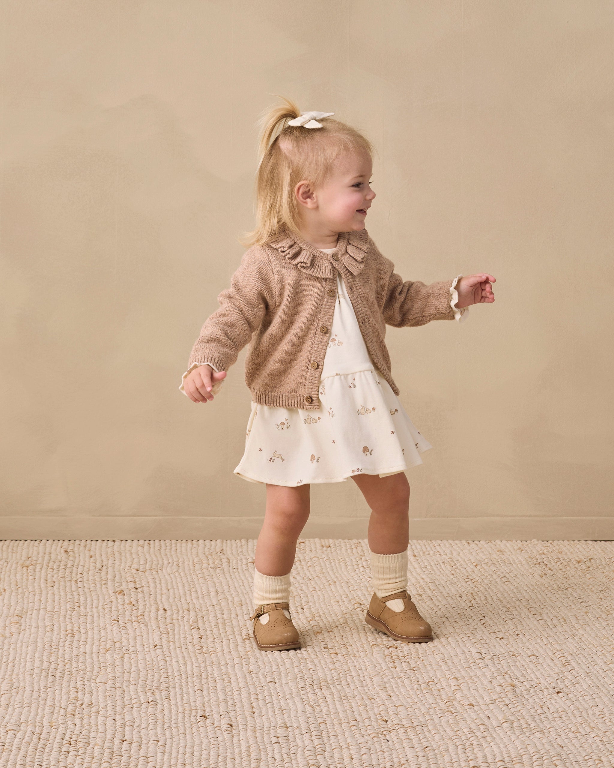 Ruffle Collar Cardigan Heathered Almond - Rylee + Cru | Kids Clothes | Trendy Baby Clothes | Modern Infant Outfits |