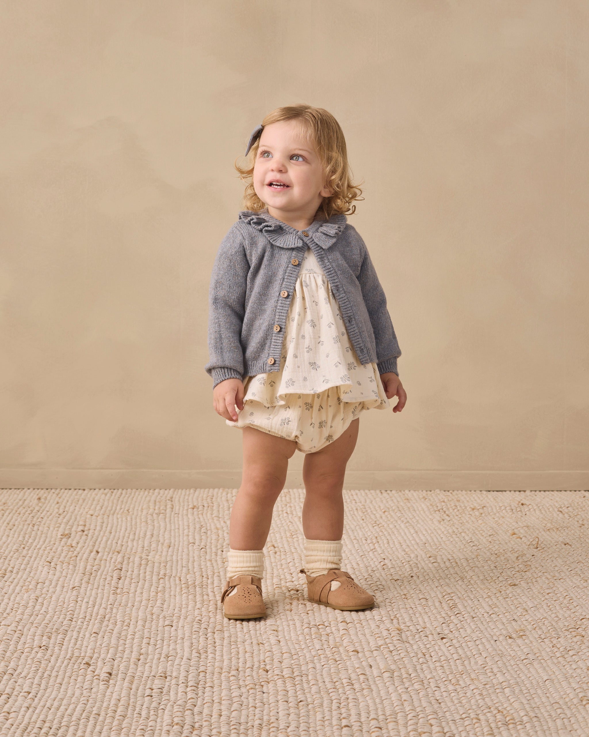 Ruffle Collar Cardigan Heathered Slate - Rylee + Cru | Kids Clothes | Trendy Baby Clothes | Modern Infant Outfits |