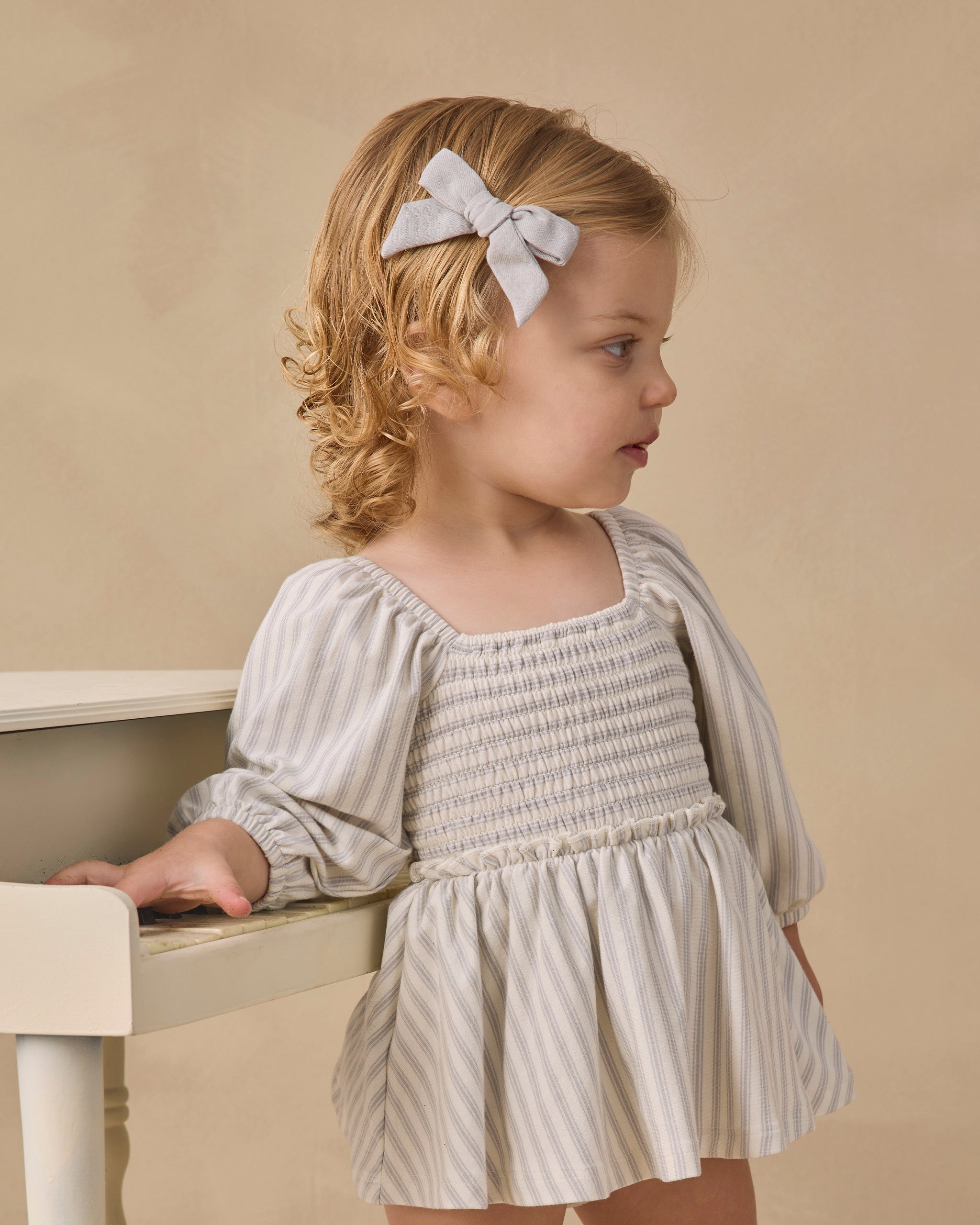 Bow W. Clip, Set Of 3 Cloud, Blue Gingham, Dusty Rose - Rylee + Cru | Kids Clothes | Trendy Baby Clothes | Modern Infant Outfits |