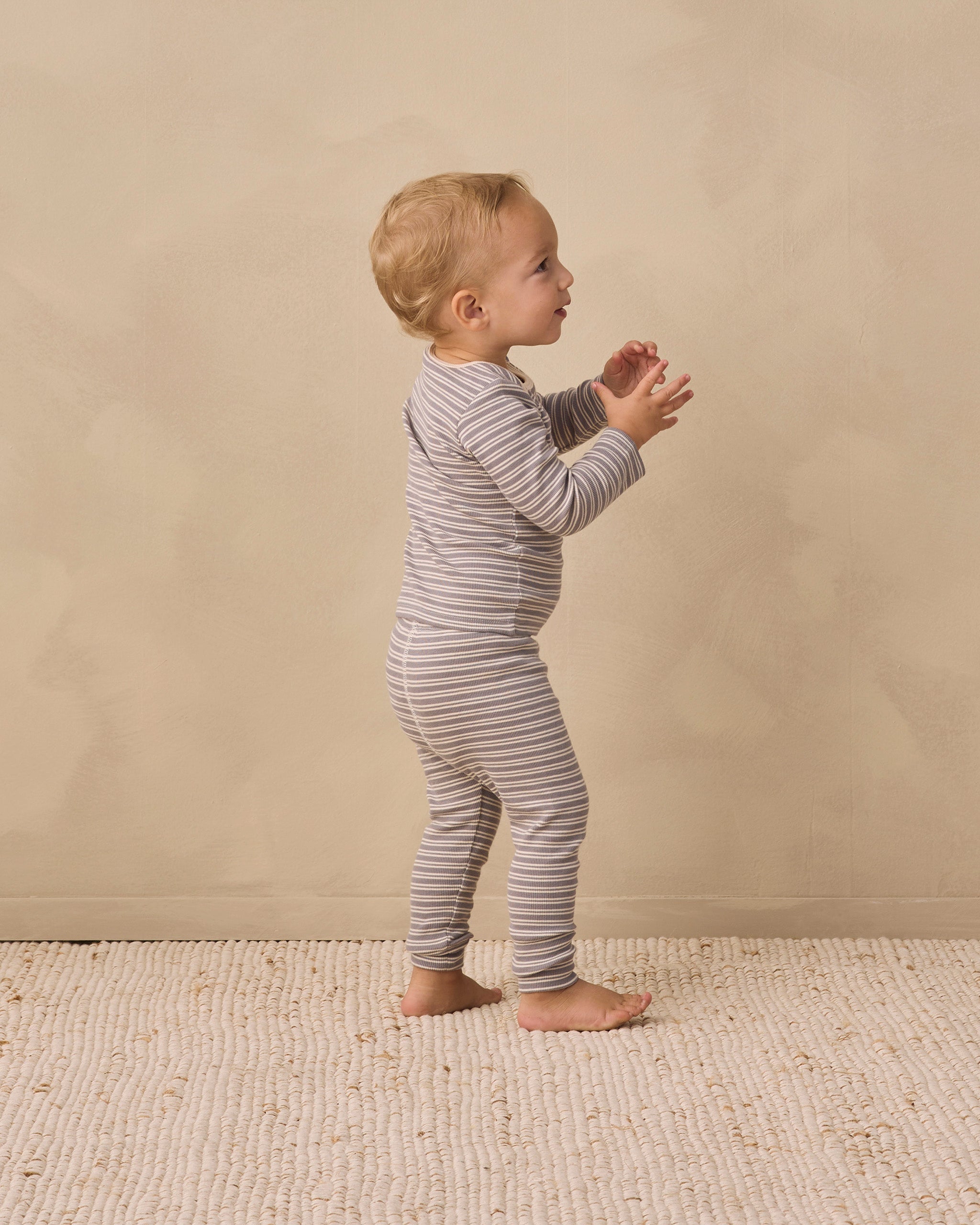 Ribbed Tee + Legging Set Slate Microstripe - Rylee + Cru | Kids Clothes | Trendy Baby Clothes | Modern Infant Outfits |