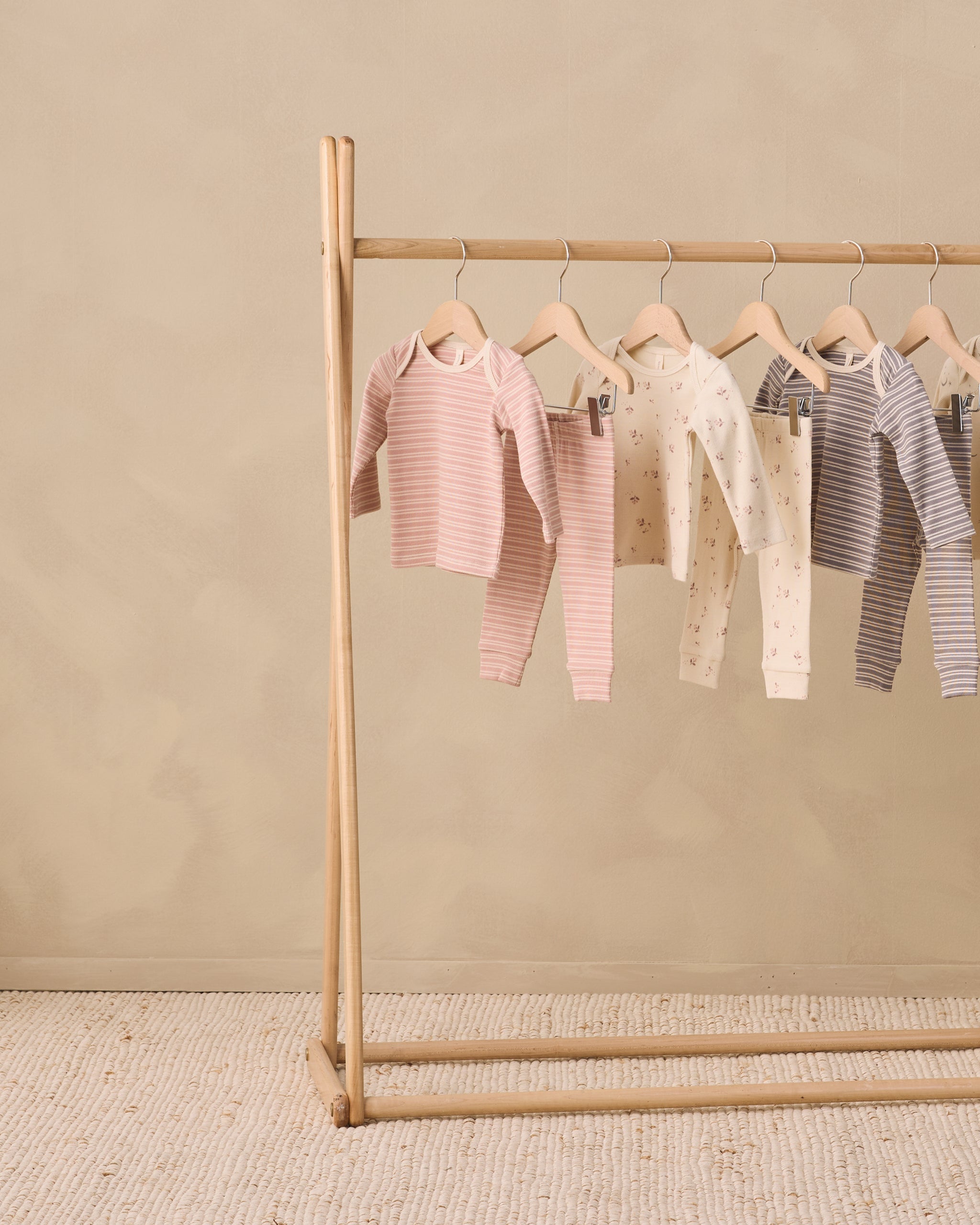 Ribbed Tee + Legging Set Dusty Rose Microstripe - Rylee + Cru | Kids Clothes | Trendy Baby Clothes | Modern Infant Outfits |