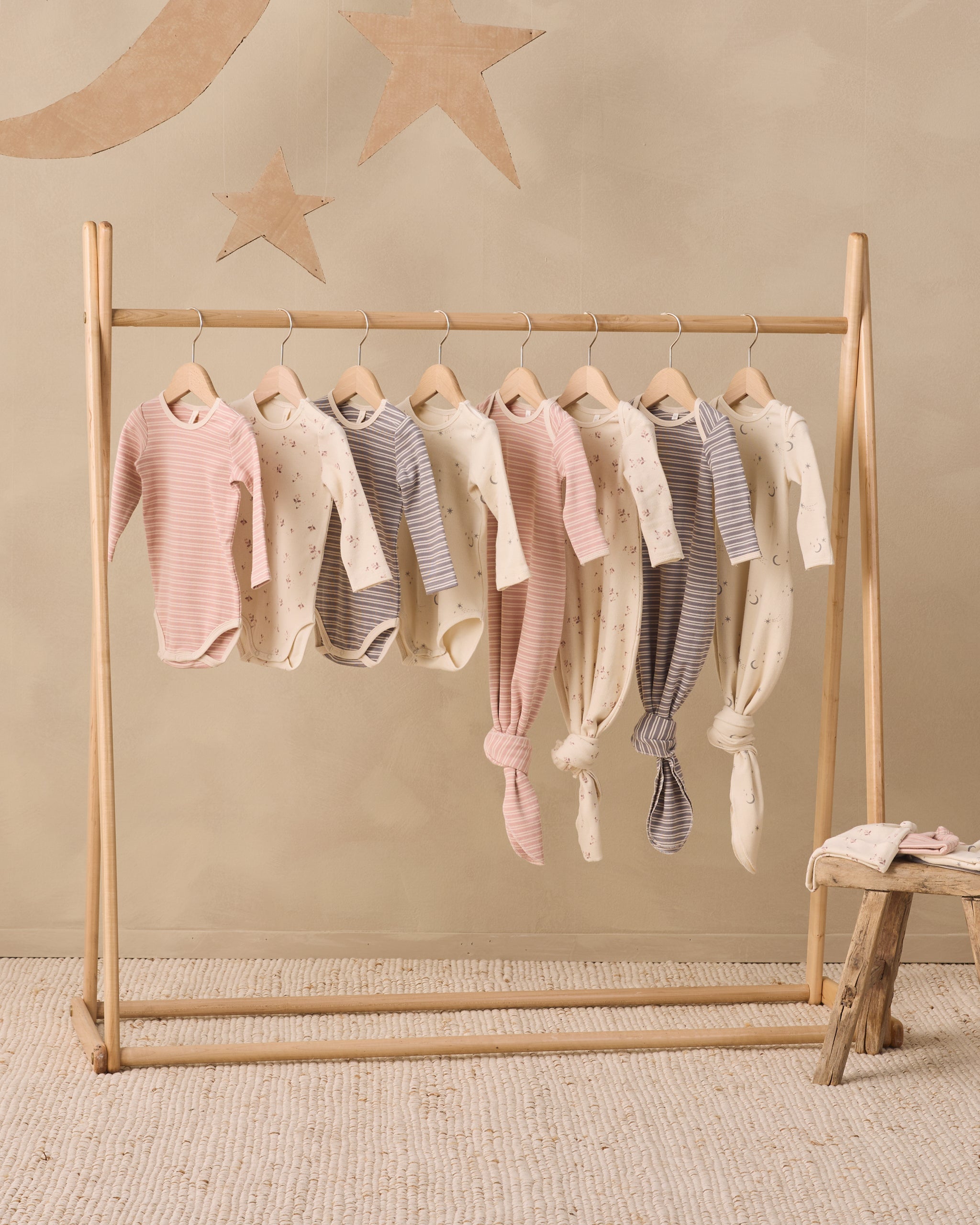 Knotted Baby Gown + Hat Set Celestial - Rylee + Cru | Kids Clothes | Trendy Baby Clothes | Modern Infant Outfits |