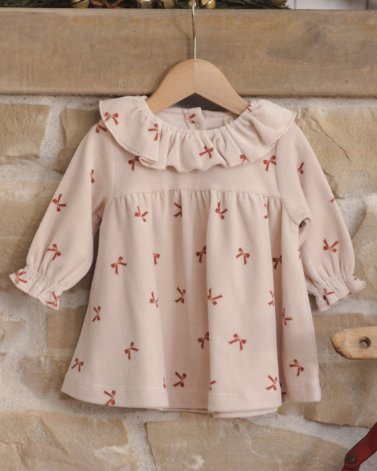 Velour Baby Dress Red Bows - Rylee + Cru | Kids Clothes | Trendy Baby Clothes | Modern Infant Outfits |