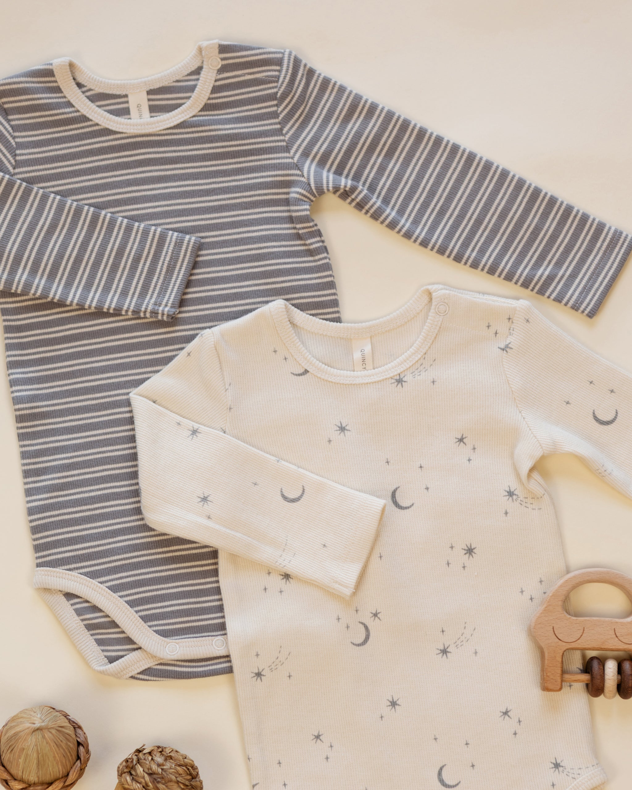 Ribbed Bodysuit, 2 Pack Slate Microstripe, Celestial - Rylee + Cru | Kids Clothes | Trendy Baby Clothes | Modern Infant Outfits |