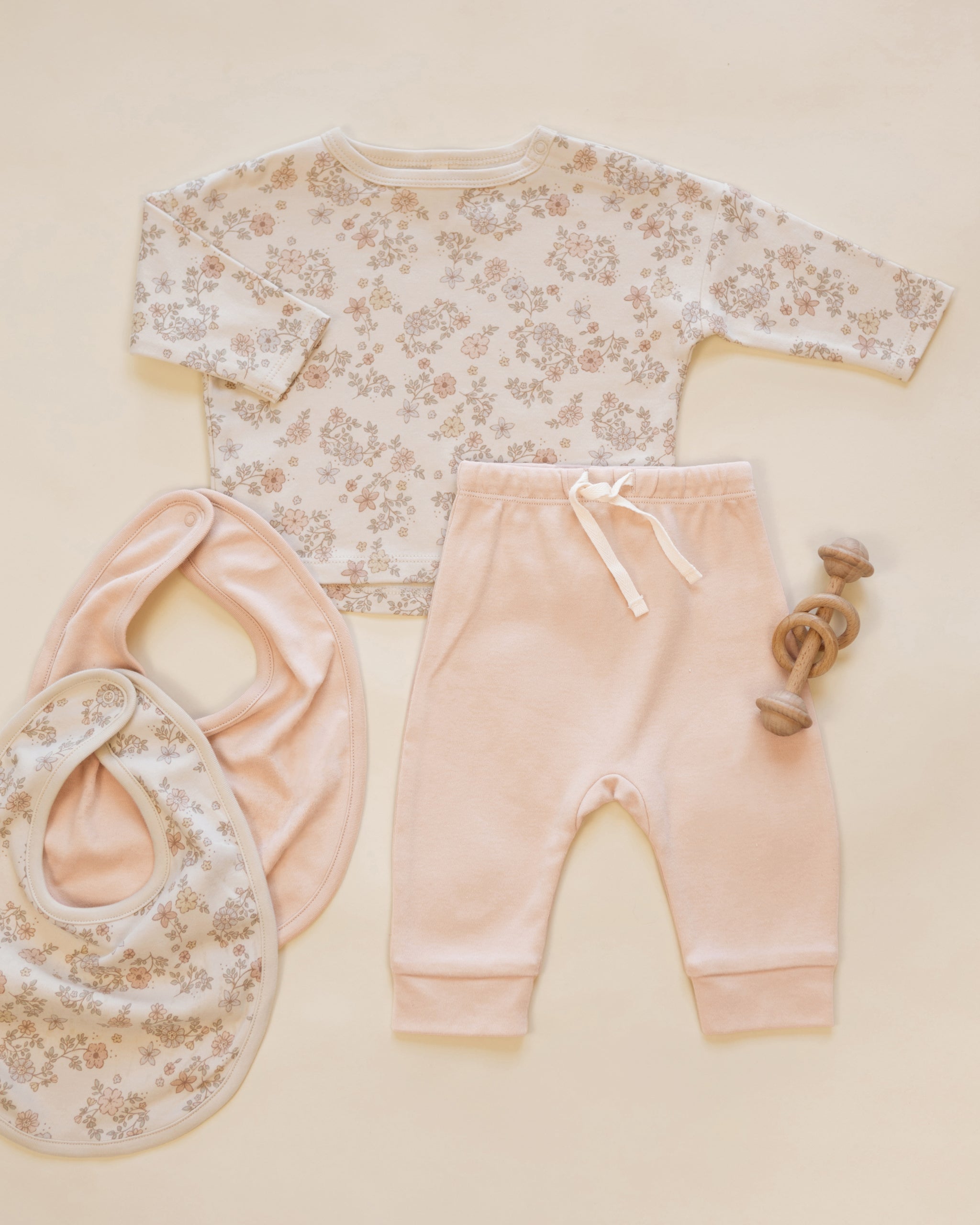 Jersey Snap Bib, 2 Pack Floral Vine, Dusty Rose - Rylee + Cru | Kids Clothes | Trendy Baby Clothes | Modern Infant Outfits |